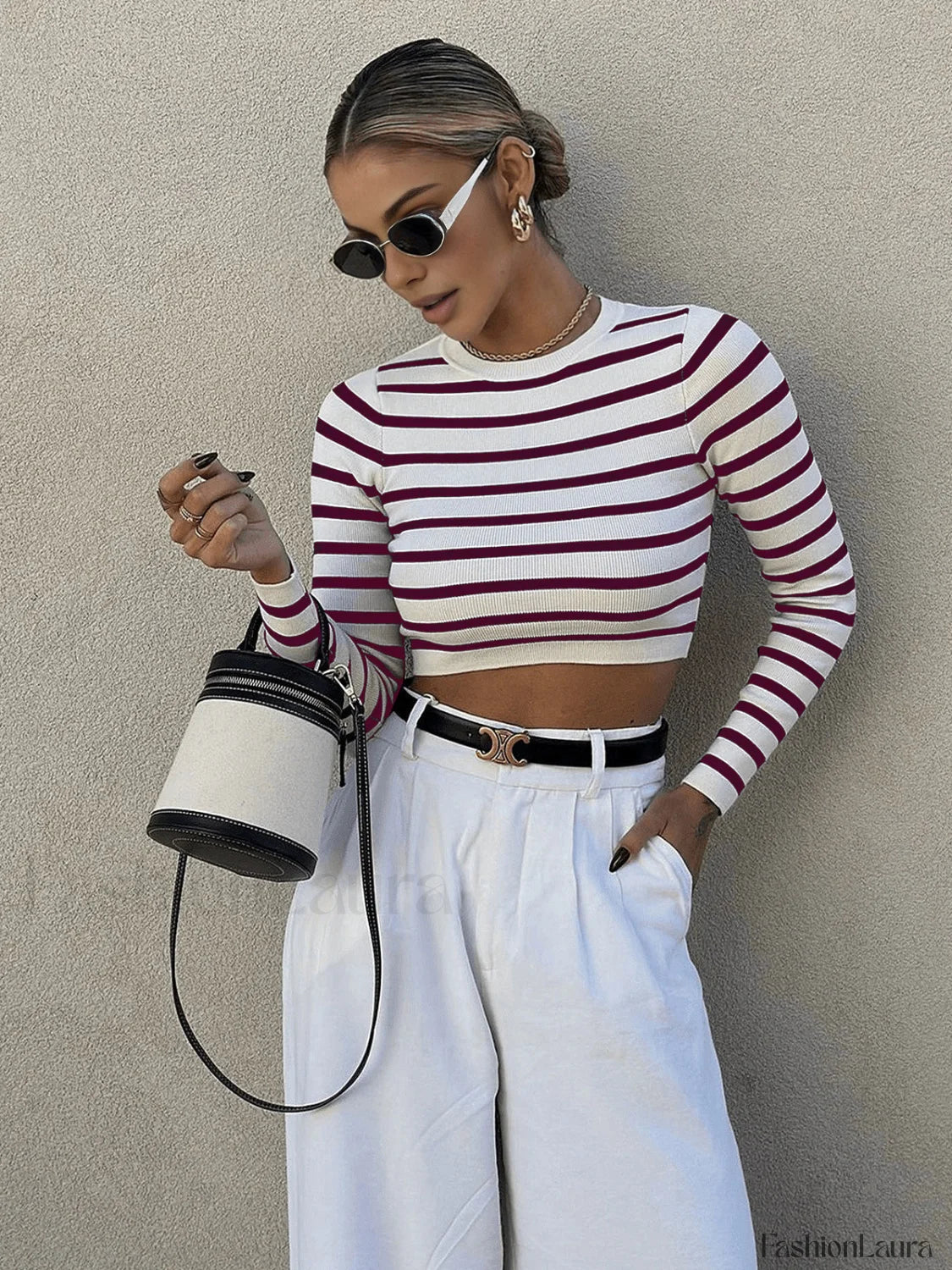 Striped Crop Bodycon Knit Top - Image 7