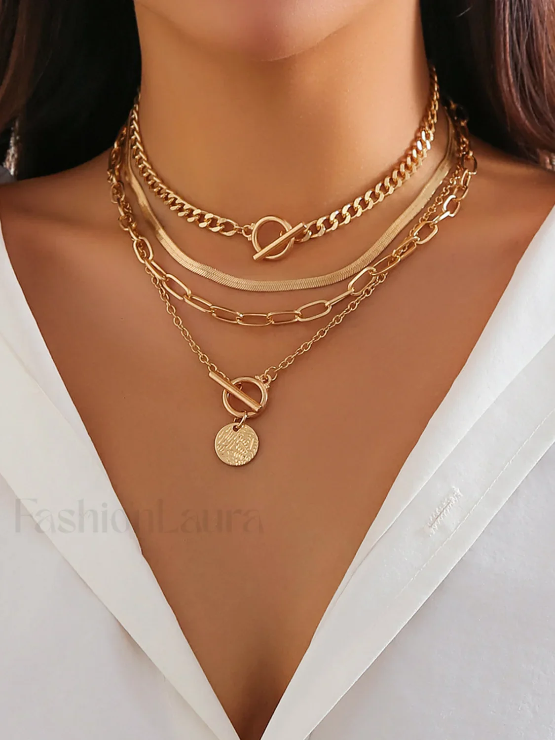 4pcs Chunky Stacking Pendant Necklace - Image 3