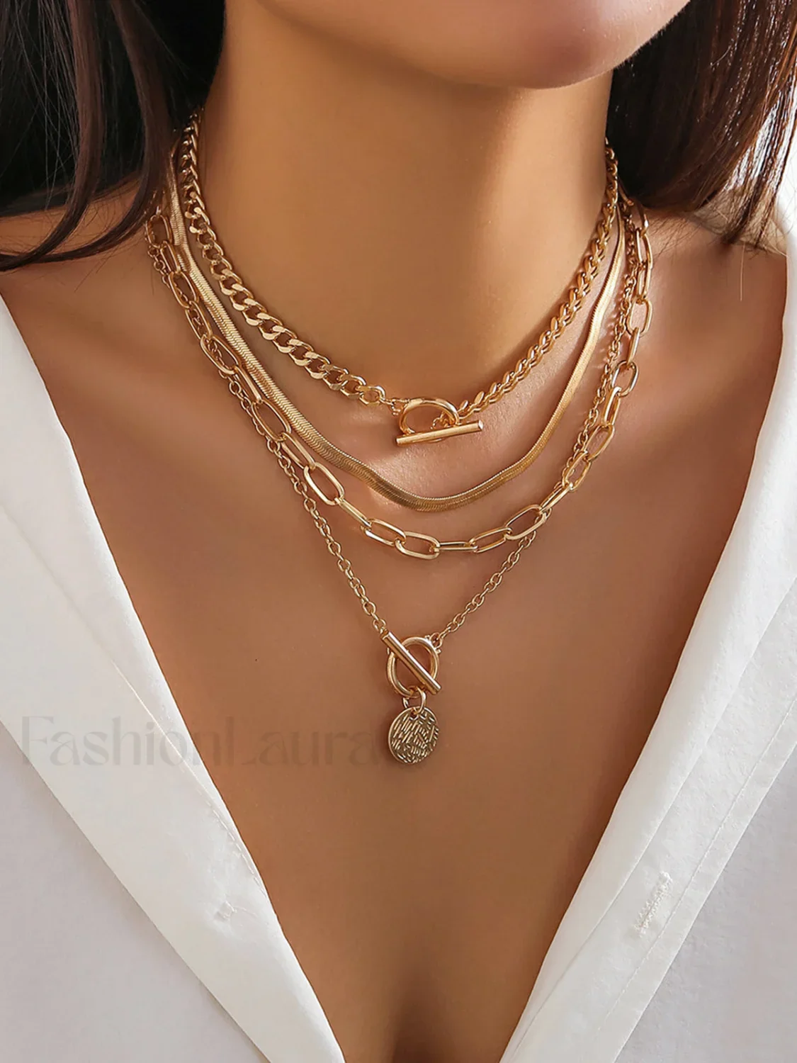 4pcs Chunky Stacking Pendant Necklace - Image 6