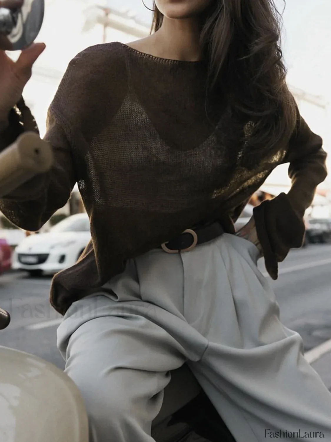 Hollow Draped Snug Knit Top - Image 17