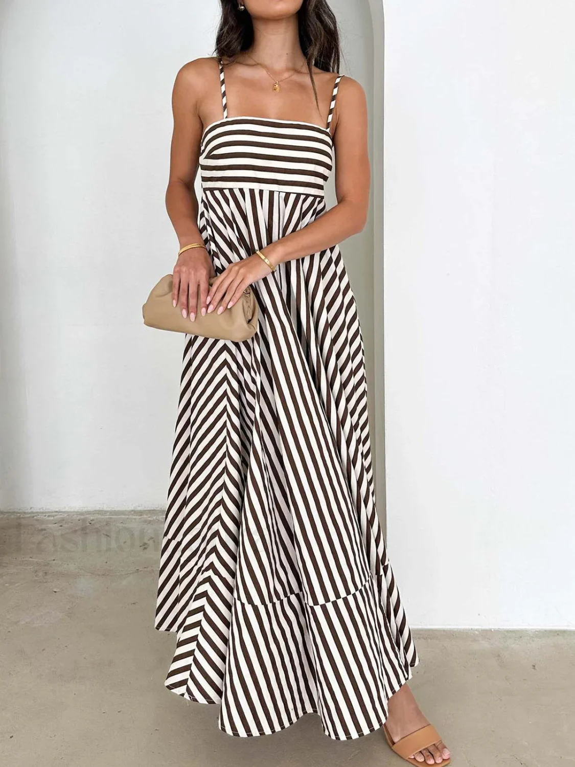 Striped Pleated Cami Long Dress - Image 10
