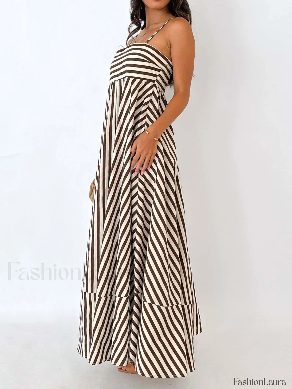 Striped Pleated Cami Long Dress - Image 11