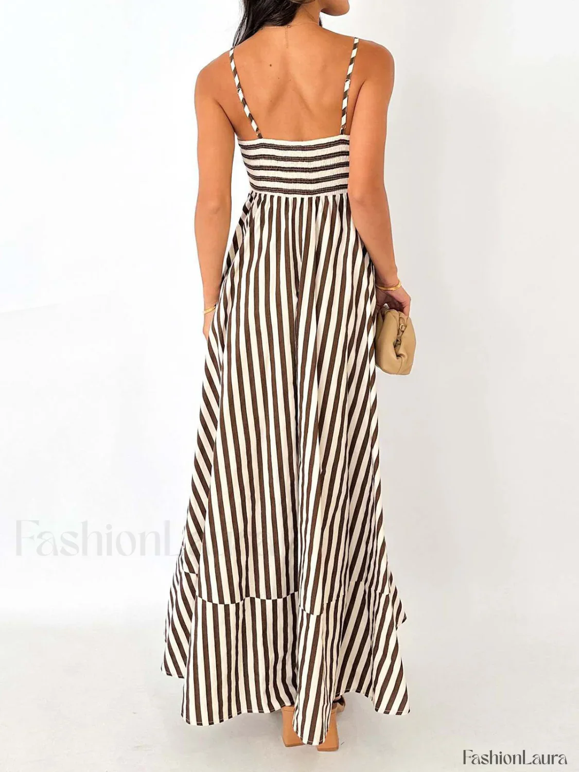 Striped Pleated Cami Long Dress - Image 13