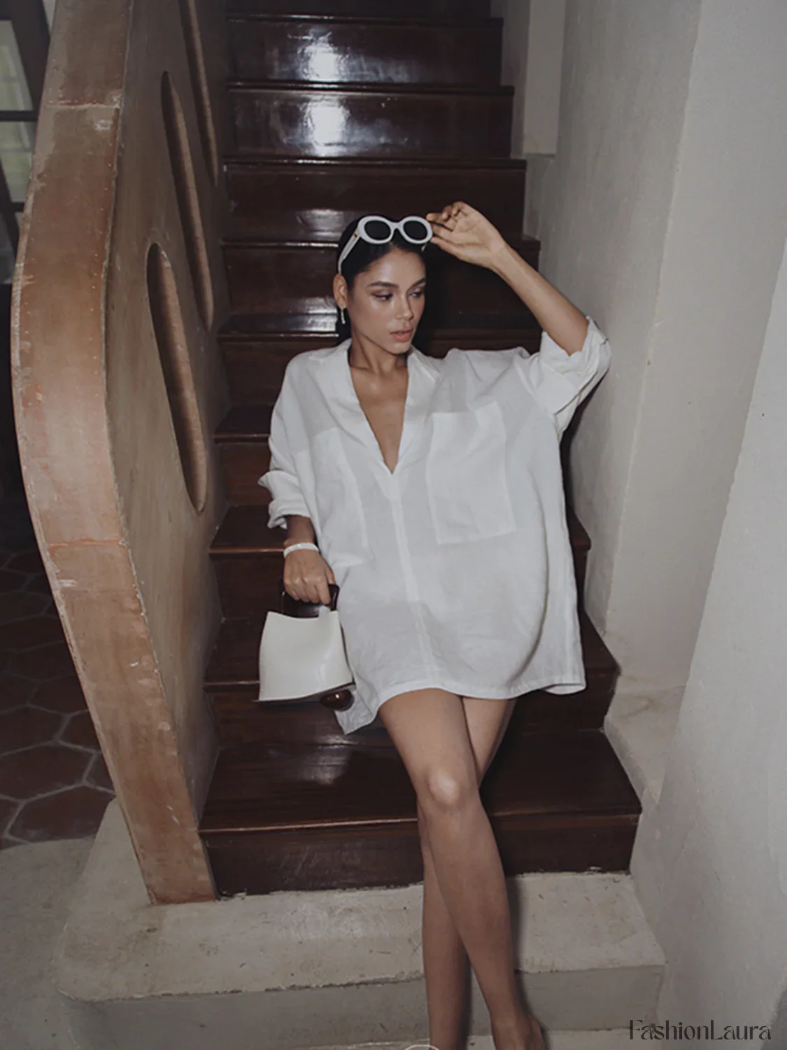 Linen Pockets Semi-Sheer Long Sleeve Dress - Image 15