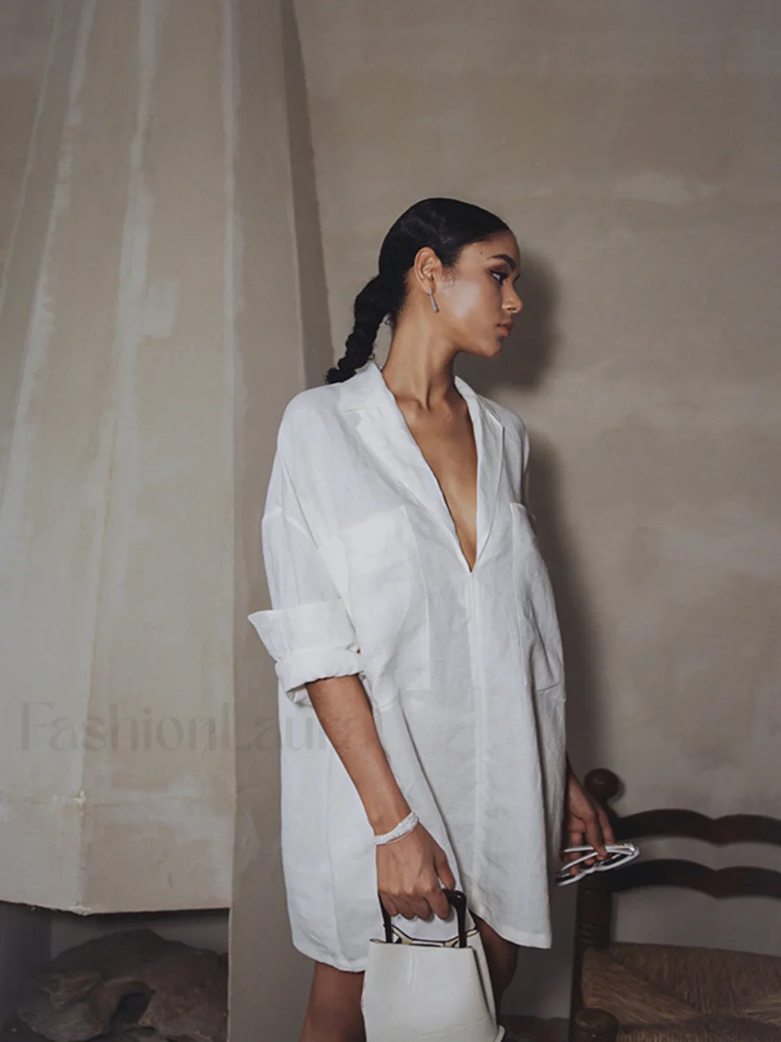 Linen Pockets Semi-Sheer Long Sleeve Dress - Image 9