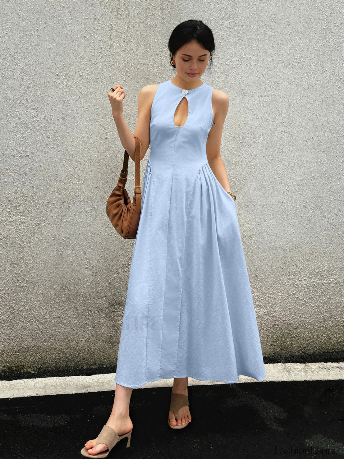 Cotton & Linen Pleated Cutout Long Dress - Image 22