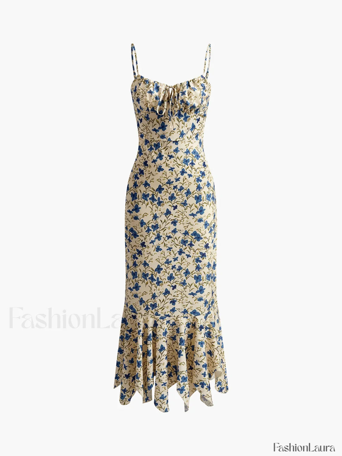 Floral Print Knotted Irregular Hem Long Dress - Image 11