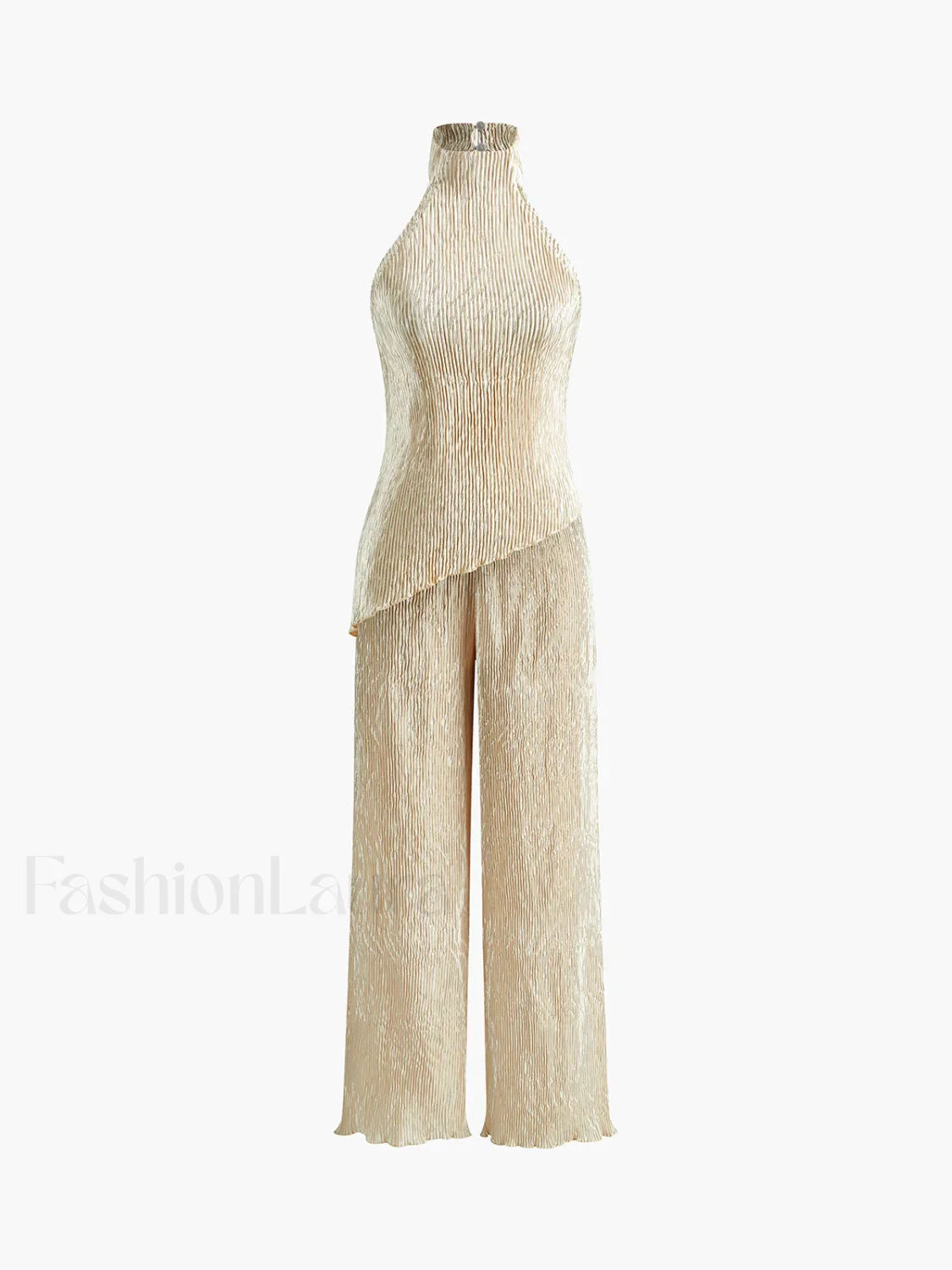 Asymmetric Halter Crop Top With Wide Leg Pants Set - Image 21