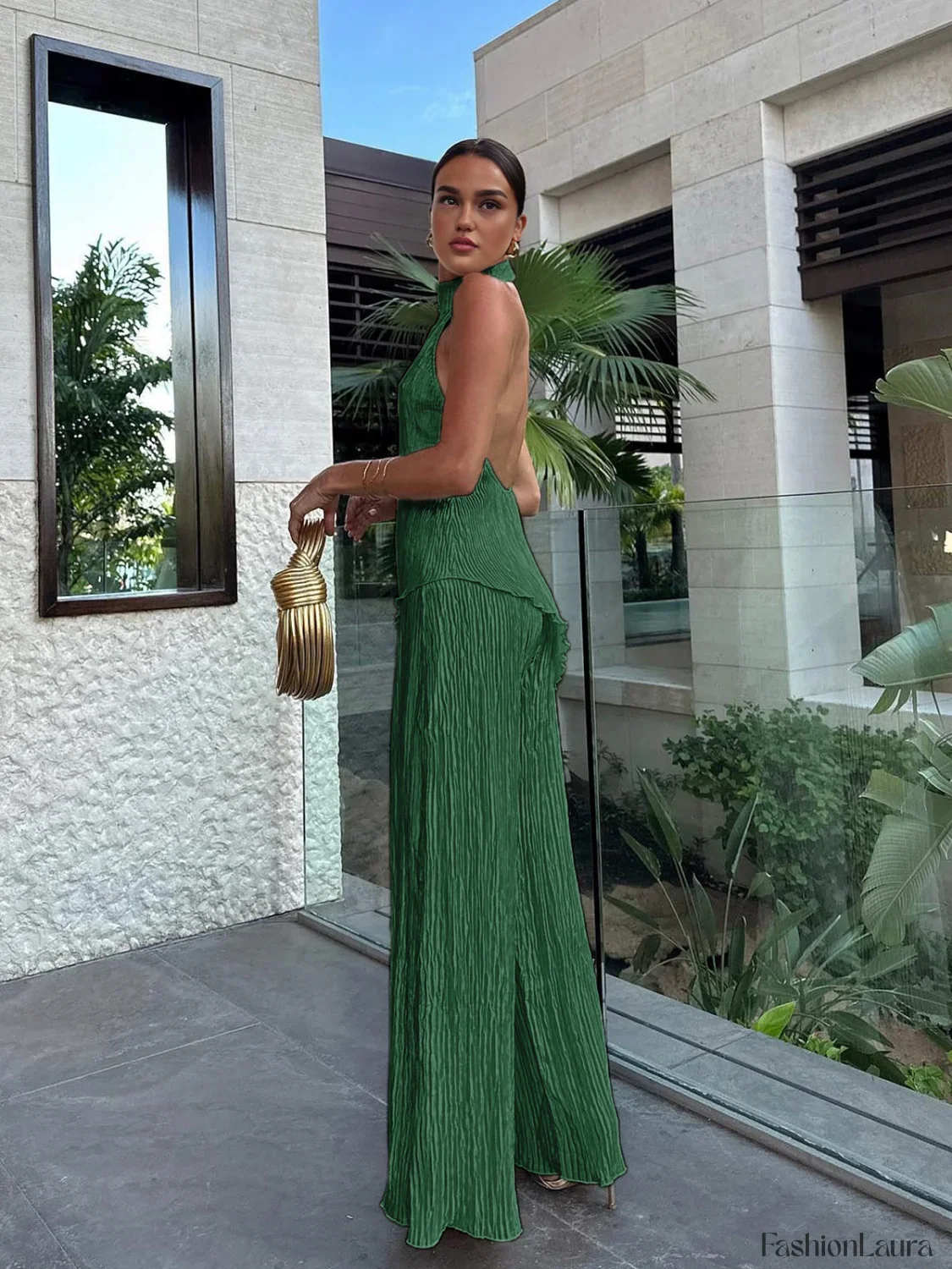 Asymmetric Halter Crop Top With Wide Leg Pants Set - Image 28