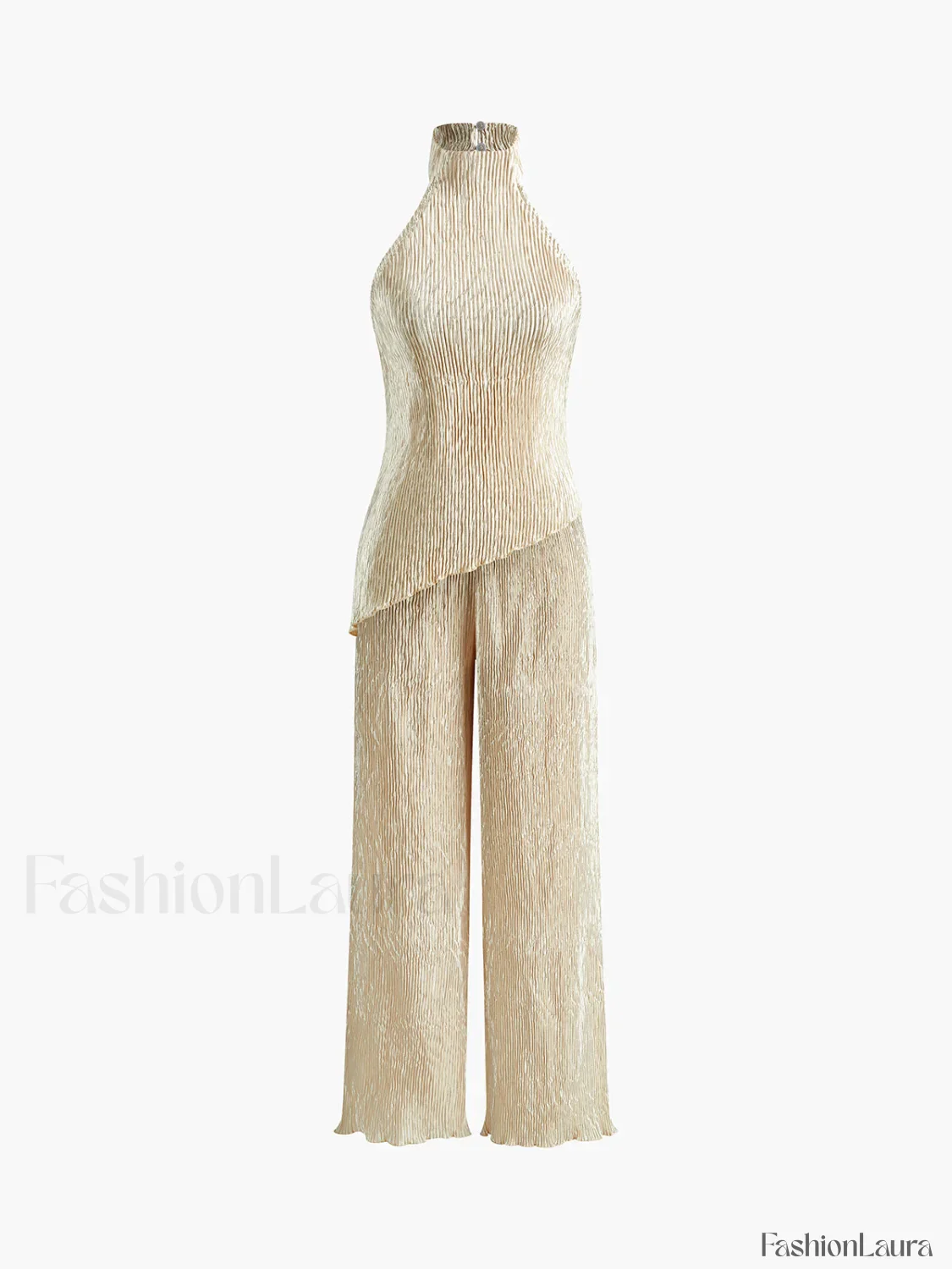Asymmetric Halter Crop Top With Wide Leg Pants Set - Image 35