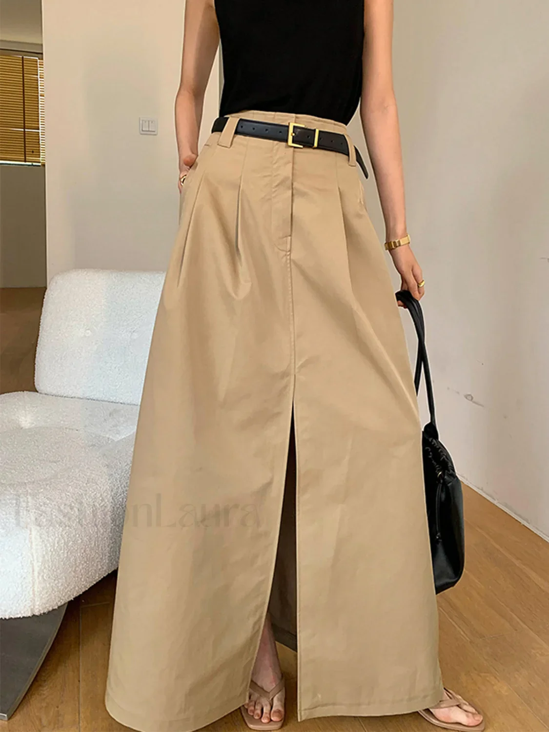 High-Waist Pleated Flared Elegant Midi Skirt - Image 2