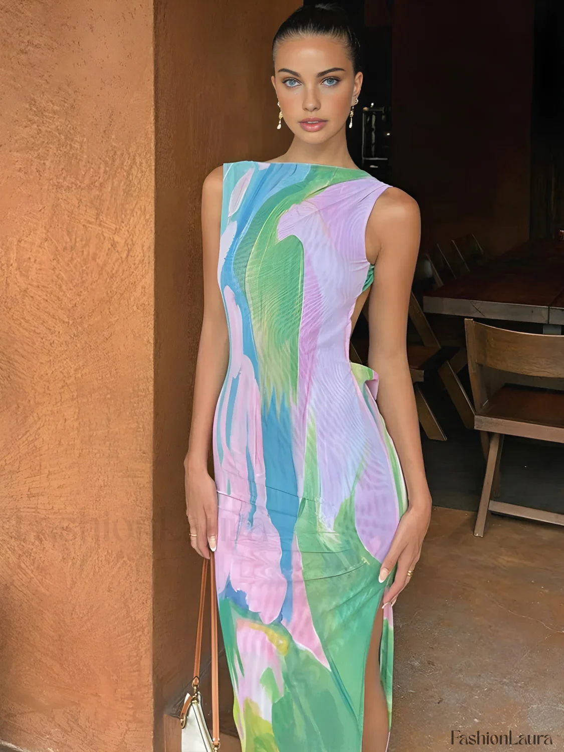 Monet Garden Print Sleeveless Long Dress - Image 12