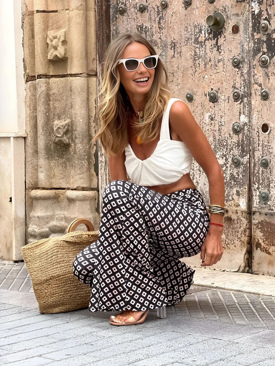 Geometrical Print Flare Pants - Image 7