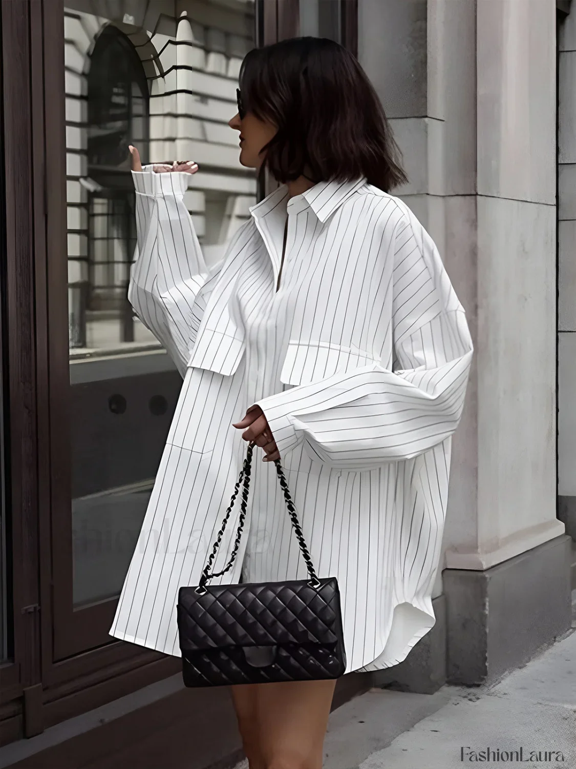 Oversized Striped Large Pockets Shirt - Image 12