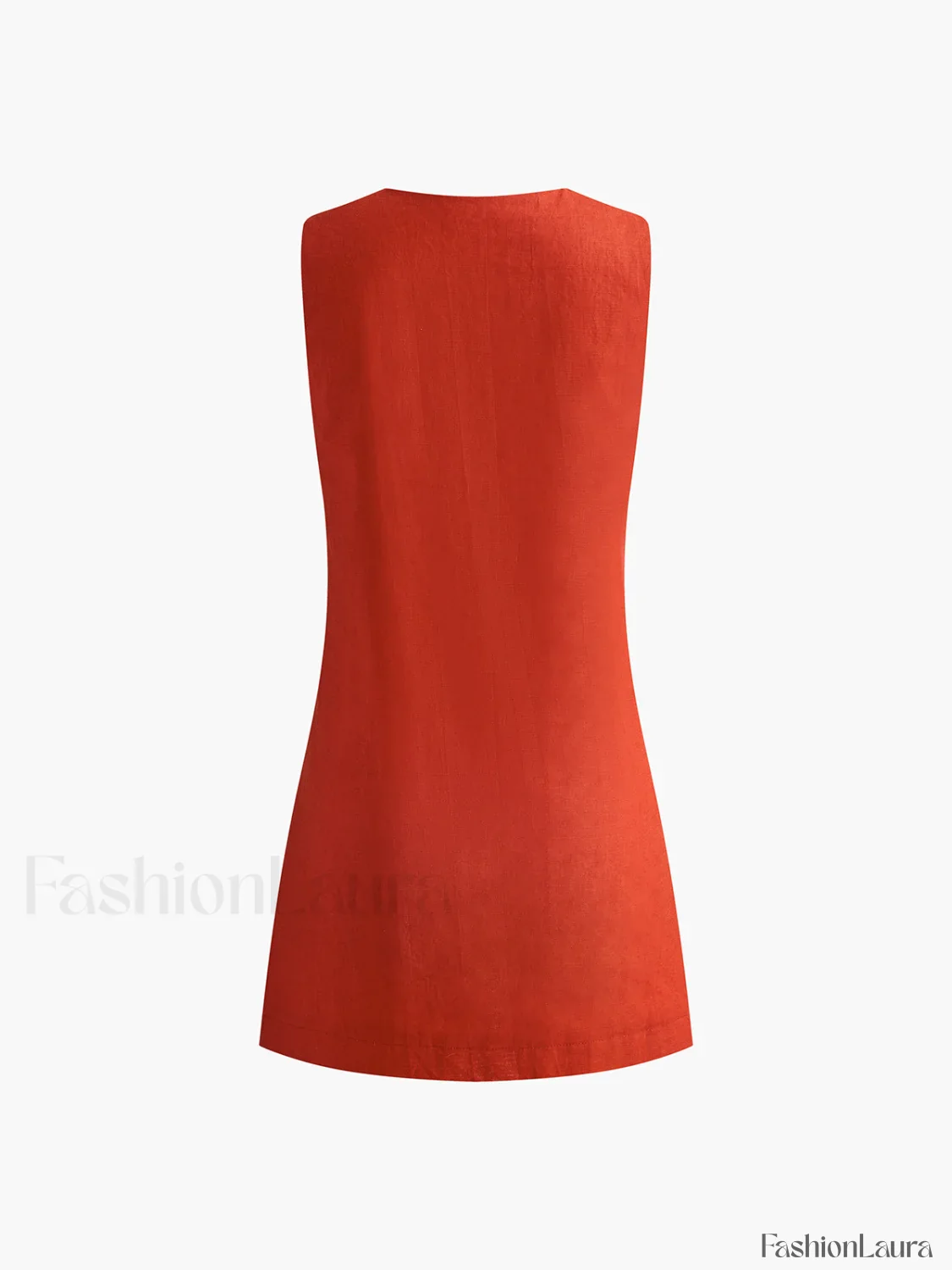 Cotton & Linen V-Neck Short Dress - Image 18