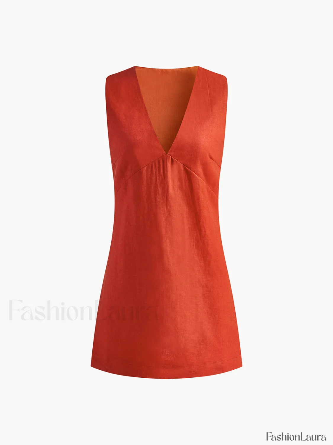 Cotton & Linen V-Neck Short Dress - Image 19