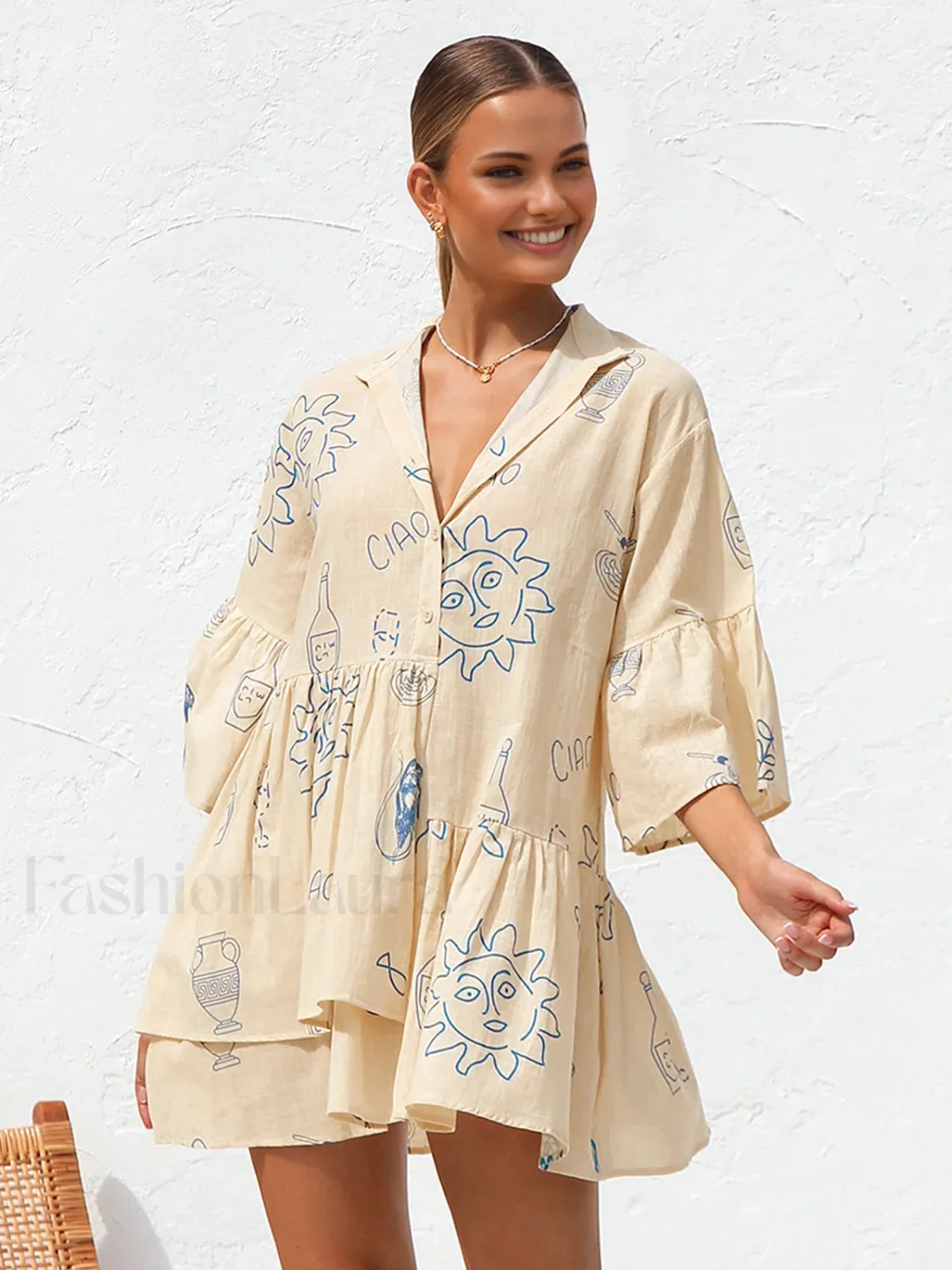 Oversized Sun Print Short Dress - Image 12