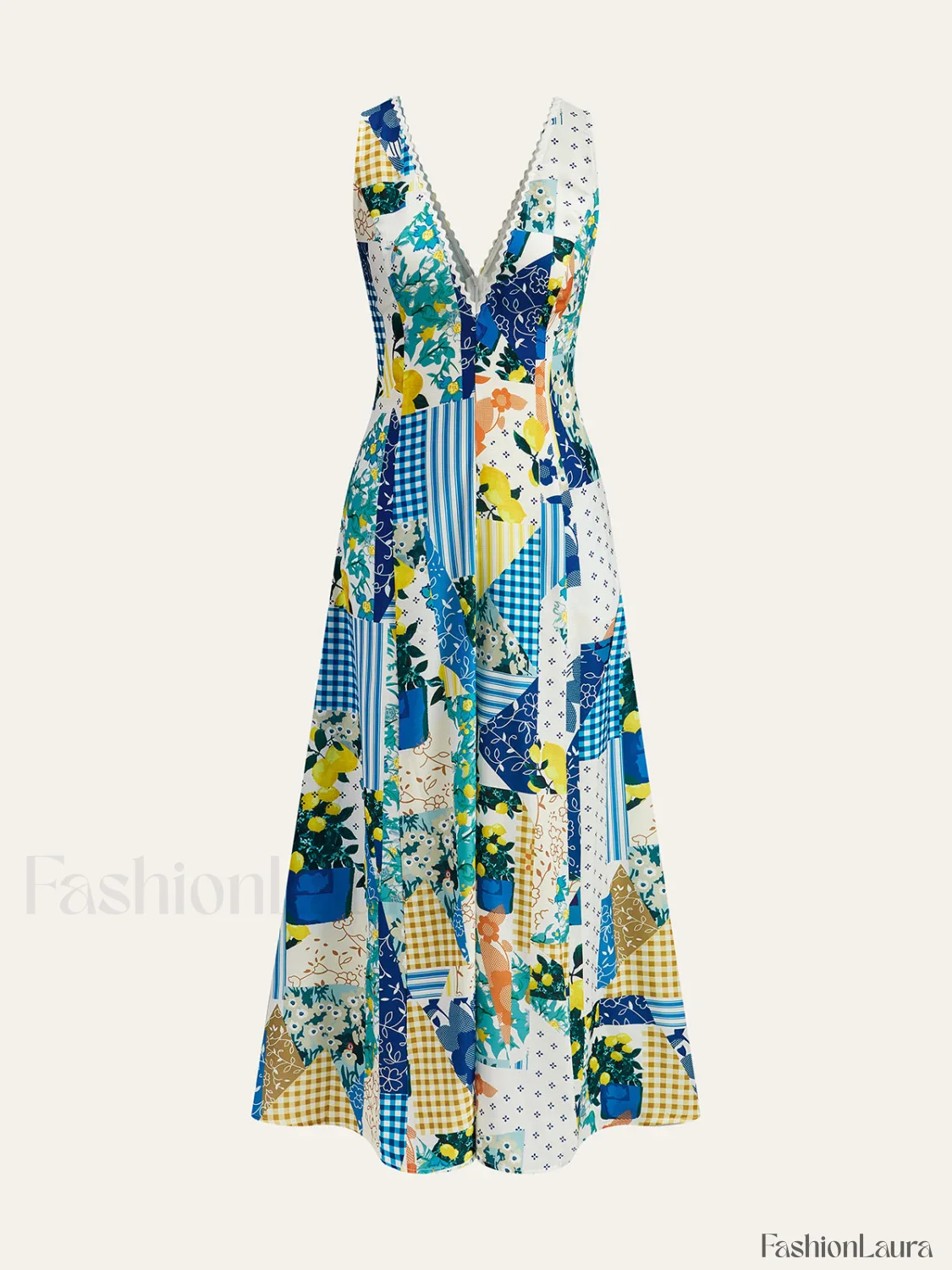 Lemonade Print Lace Trim Long Dress - Image 20