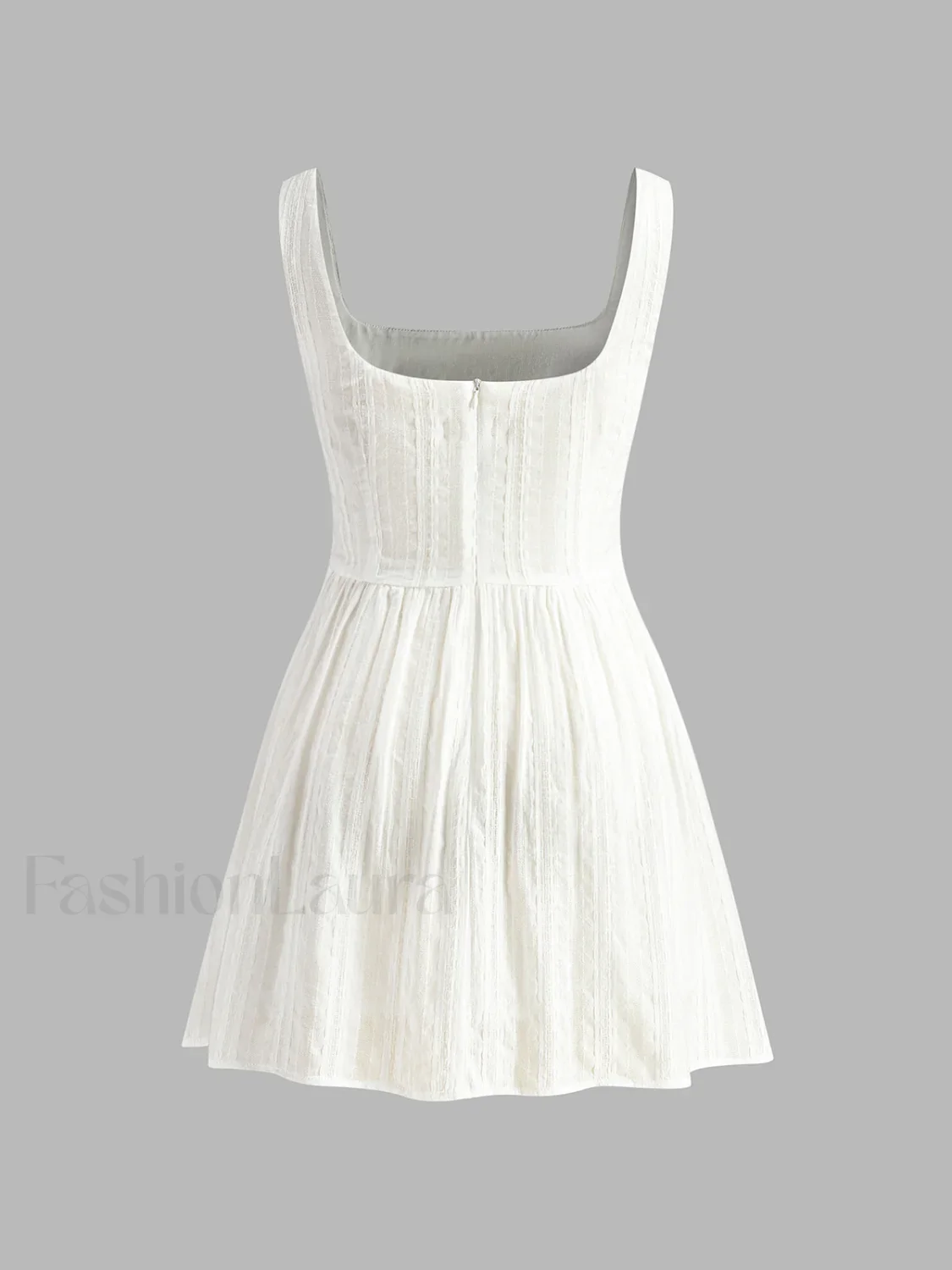 Semi-Sheer Solid Square Neckline Short Dress - Image 6