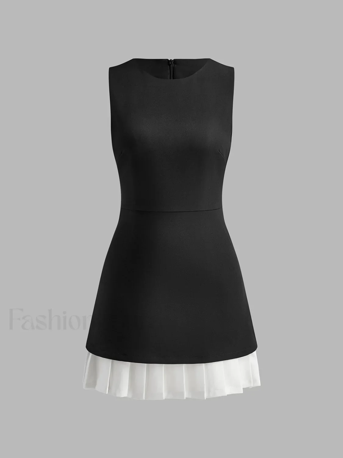 Two-Tone Sleeveless Pleated Short Dress - Image 2