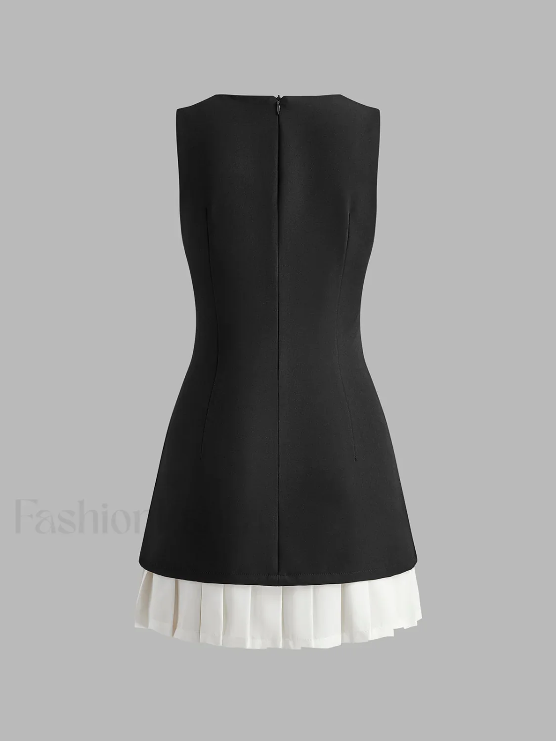 Two-Tone Sleeveless Pleated Short Dress - Image 3