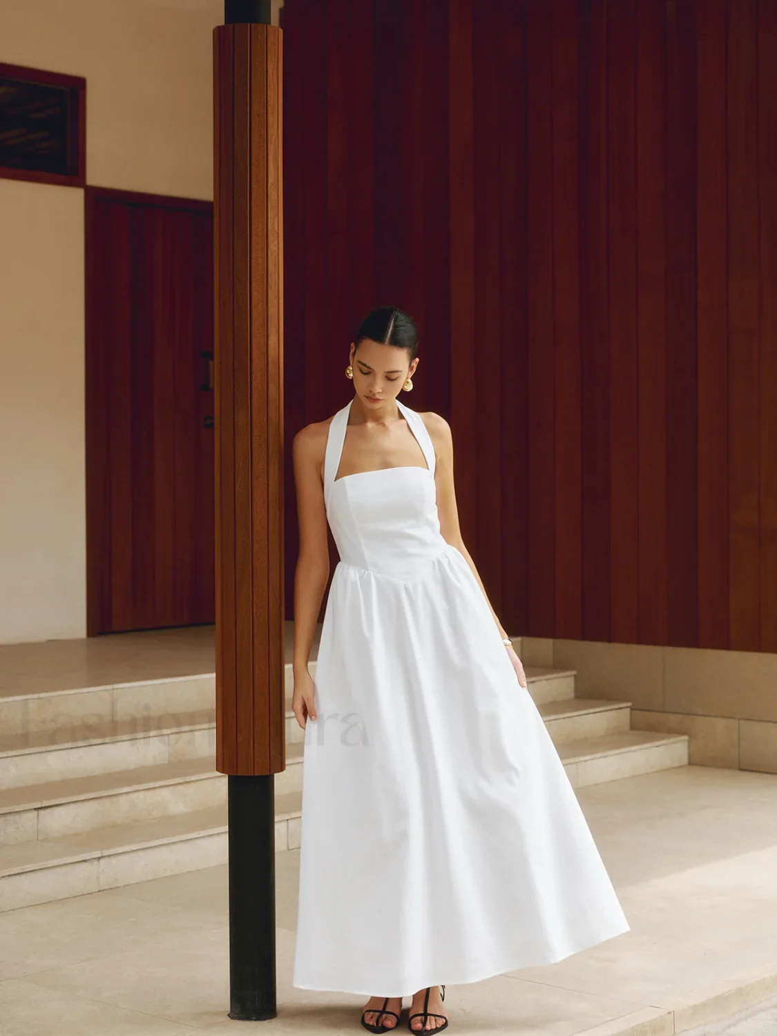 Cotton & Linen Halter A Line Long Dress - Image 11