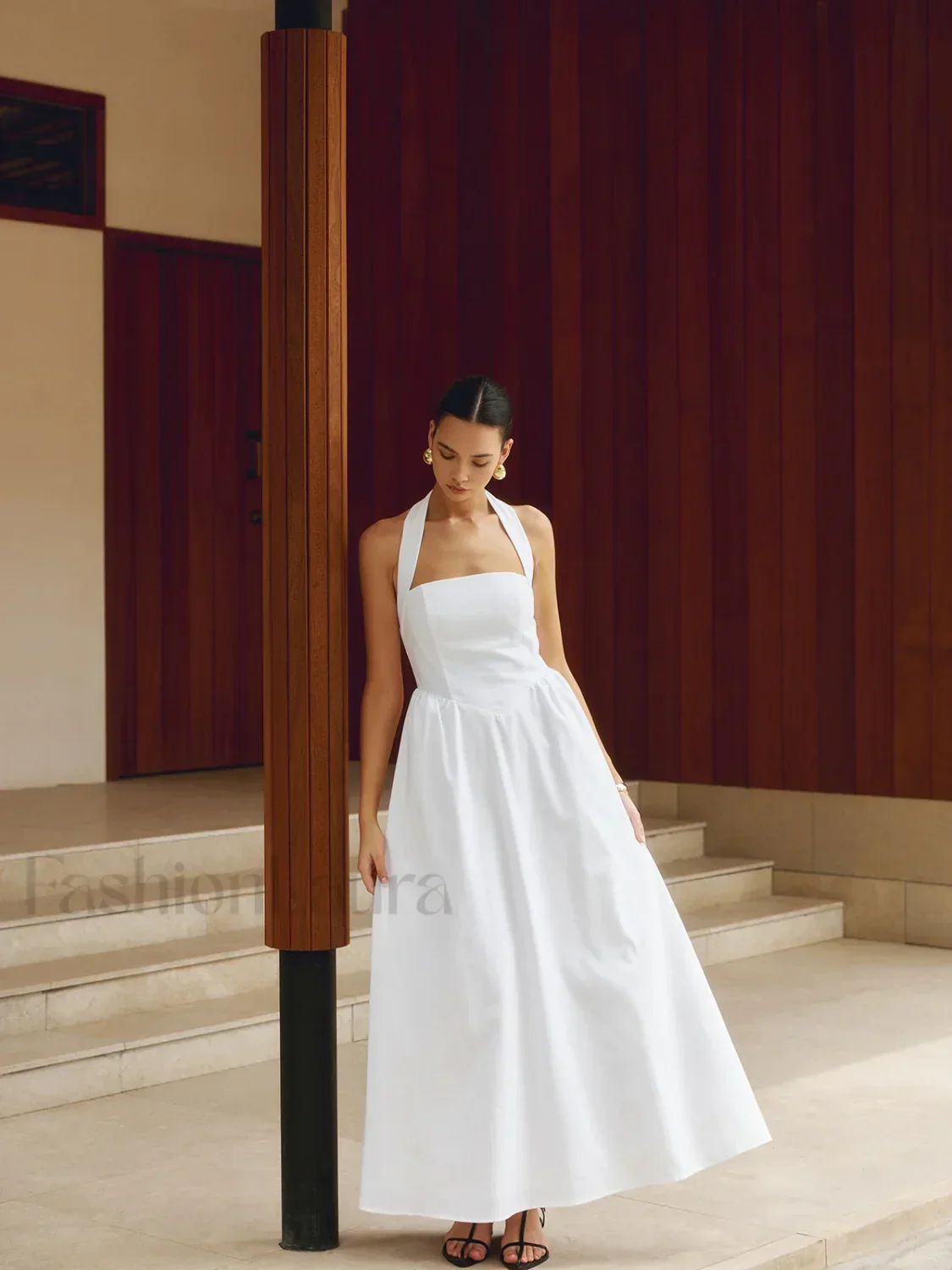 Cotton & Linen Halter A Line Long Dress - Image 2