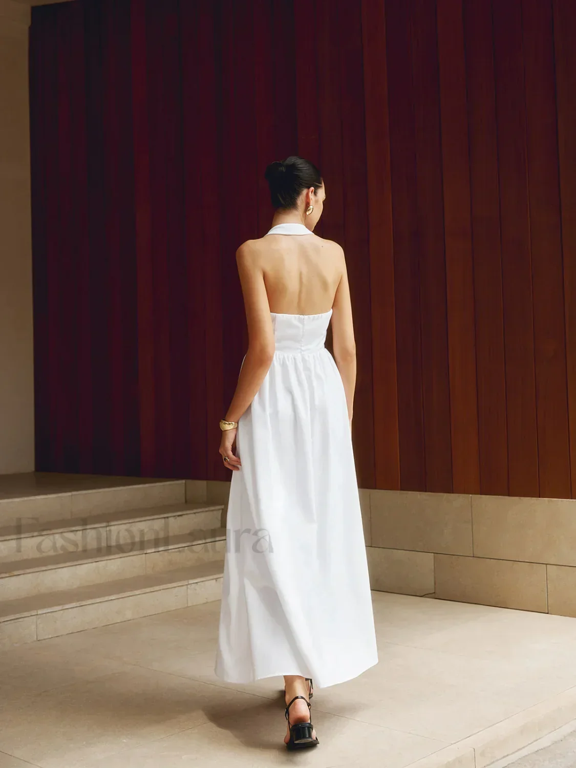 Cotton & Linen Halter A Line Long Dress - Image 3