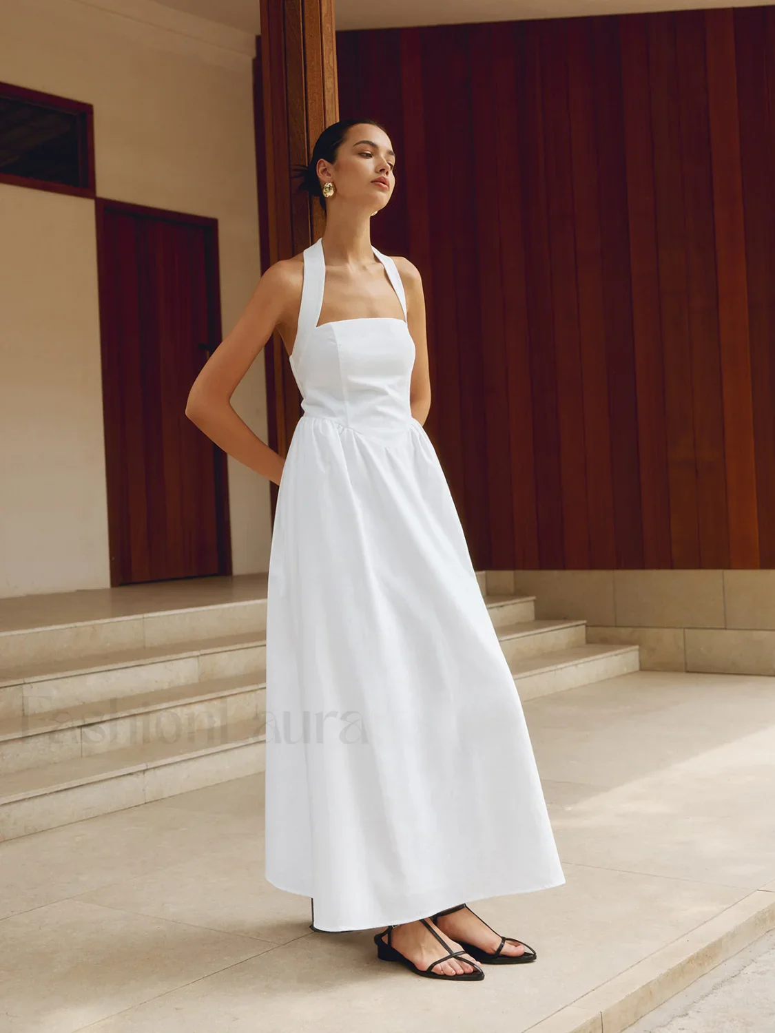 Cotton & Linen Halter A Line Long Dress - Image 7