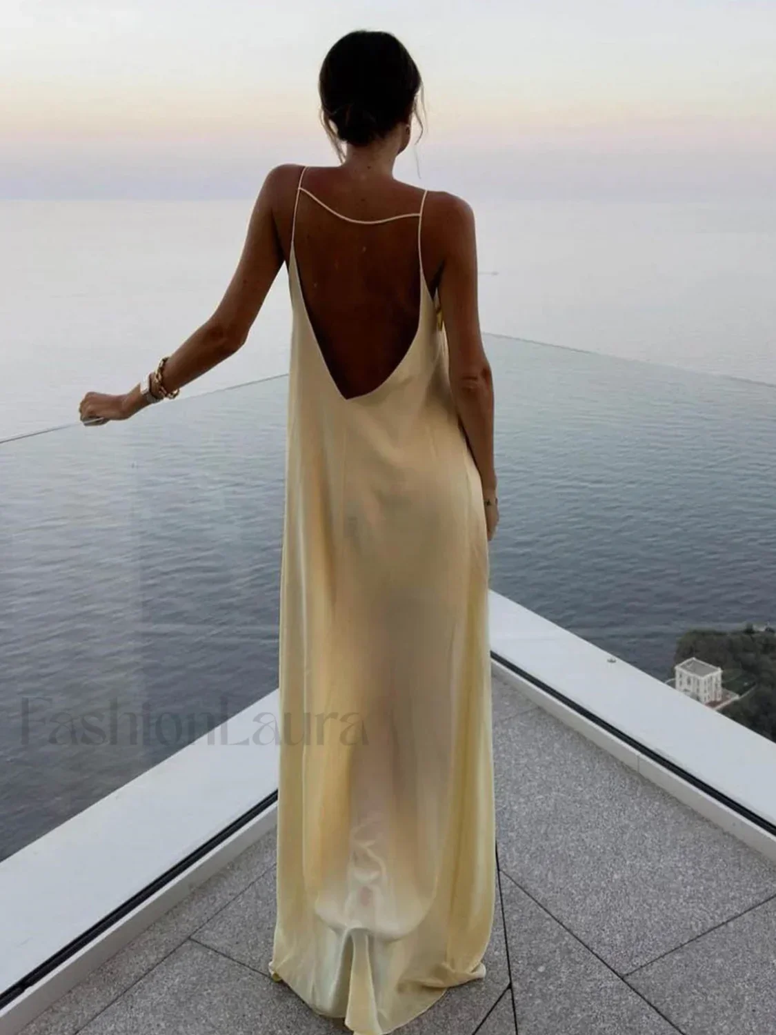 Backless Vacation Satin Long Dress - Image 5