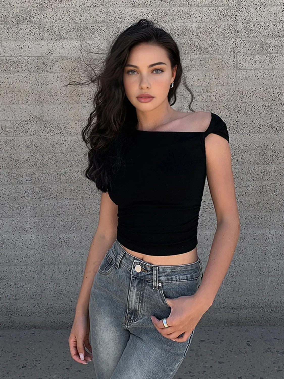 Asymmetrical Neck One Shoulder Off Top - Image 7