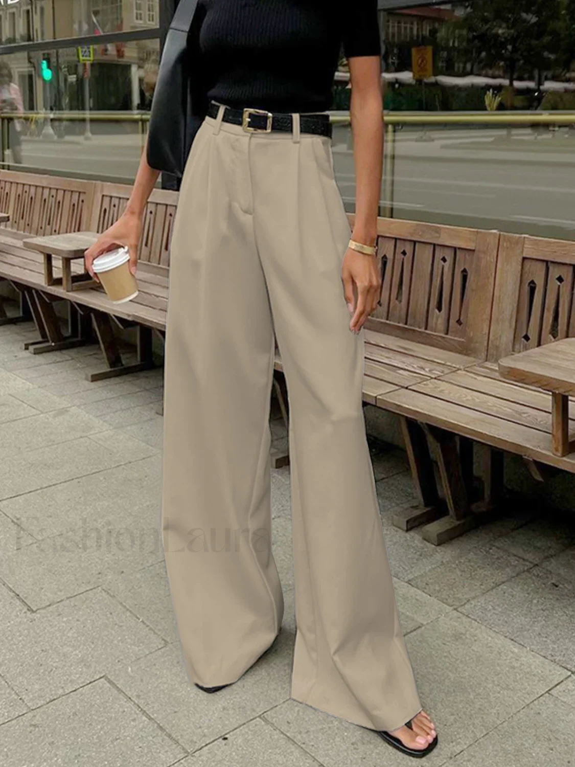 Solid Wide Leg Pants Without Belt - Image 15