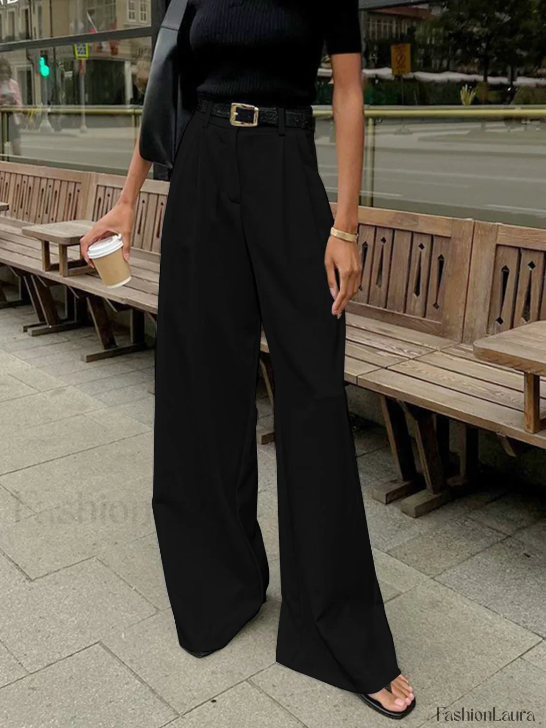 Solid Wide Leg Pants Without Belt - Image 29