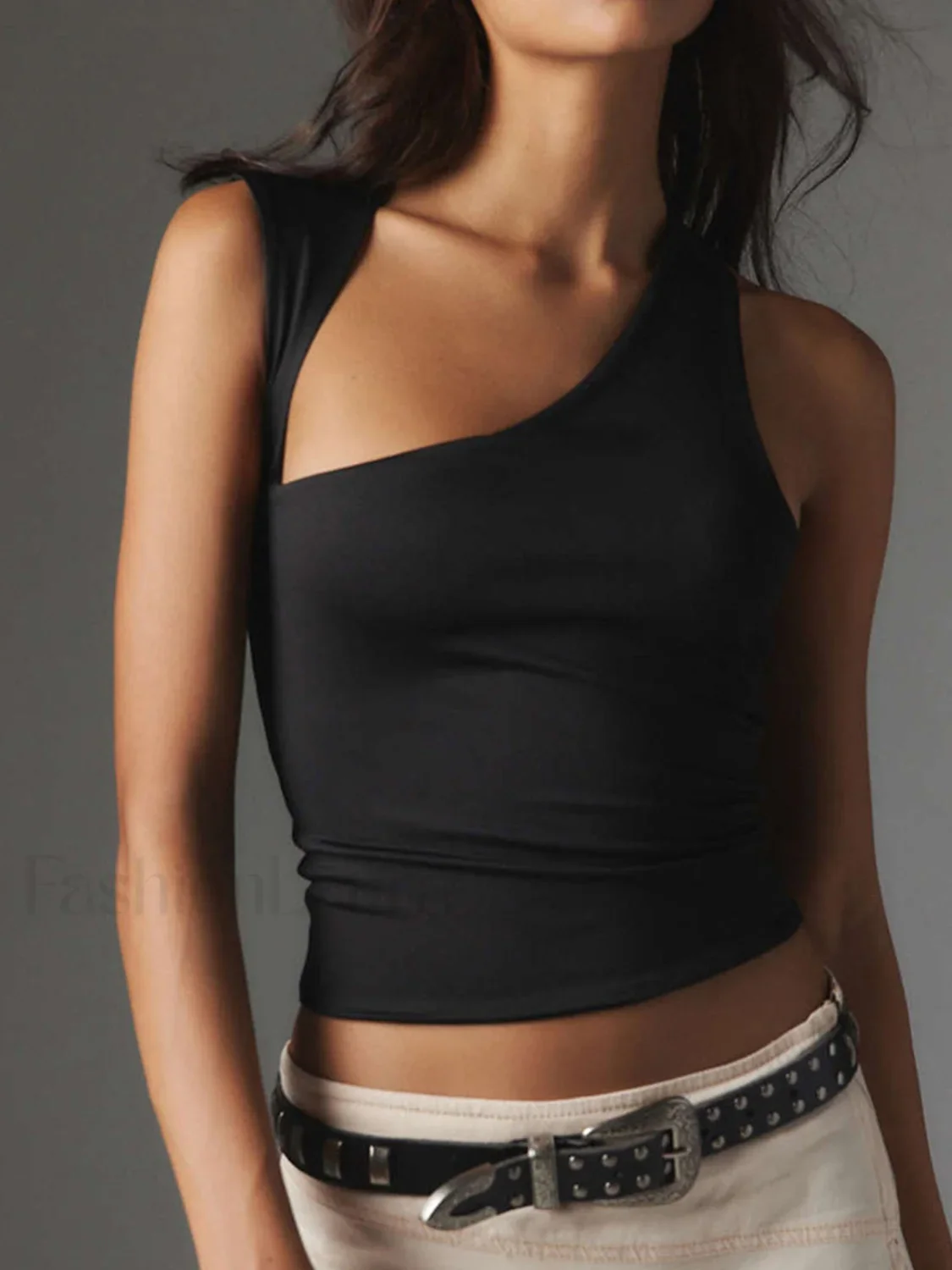 Asymmetric Neck Cut Out Tank Top - Image 7