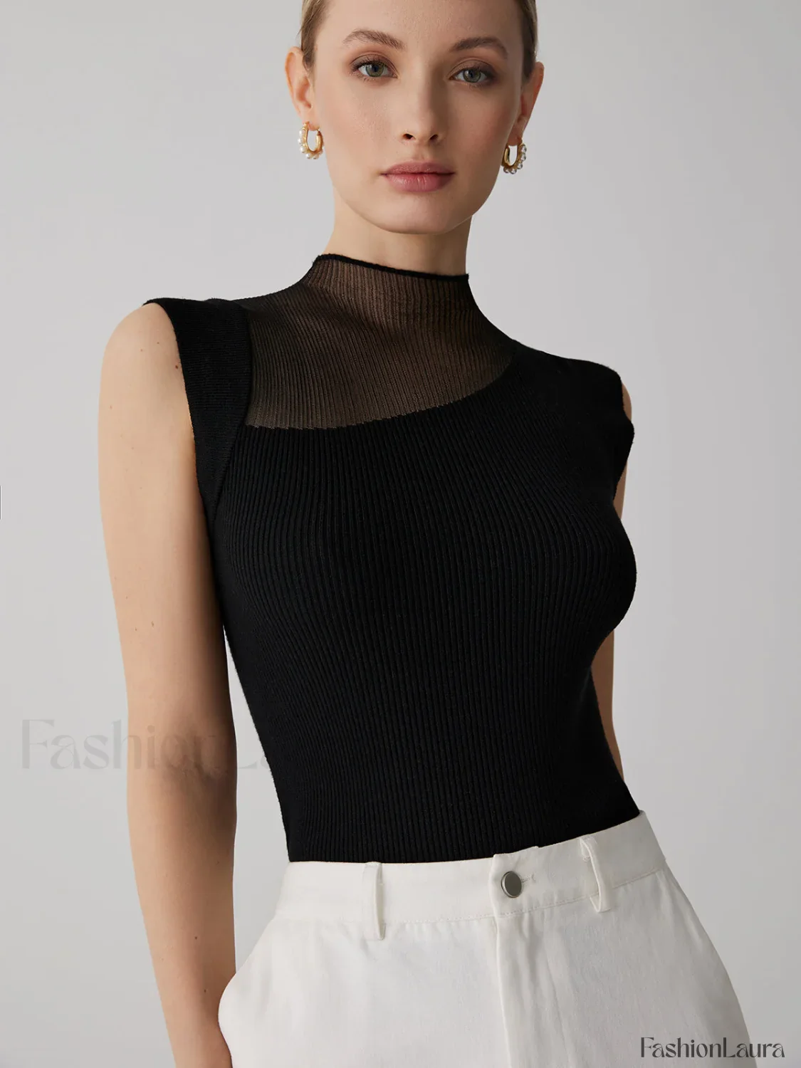 Mesh Patchwork Sleeveless Top - Image 30