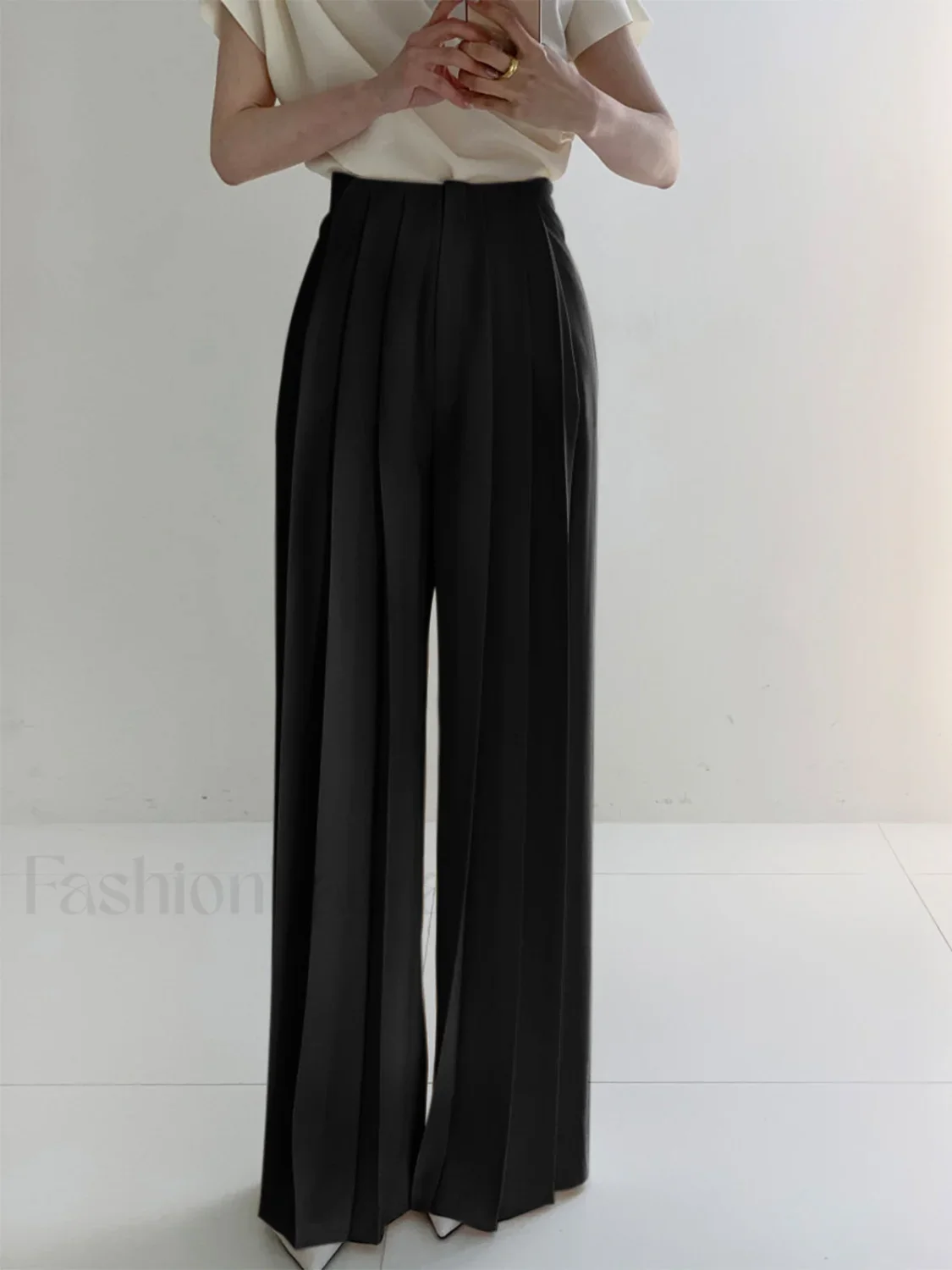 Pleated High Waist Wide Leg Pants - Image 11