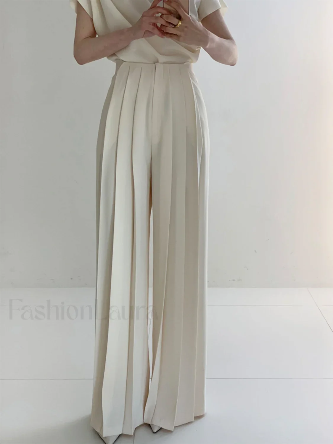 Pleated High Waist Wide Leg Pants - Image 14