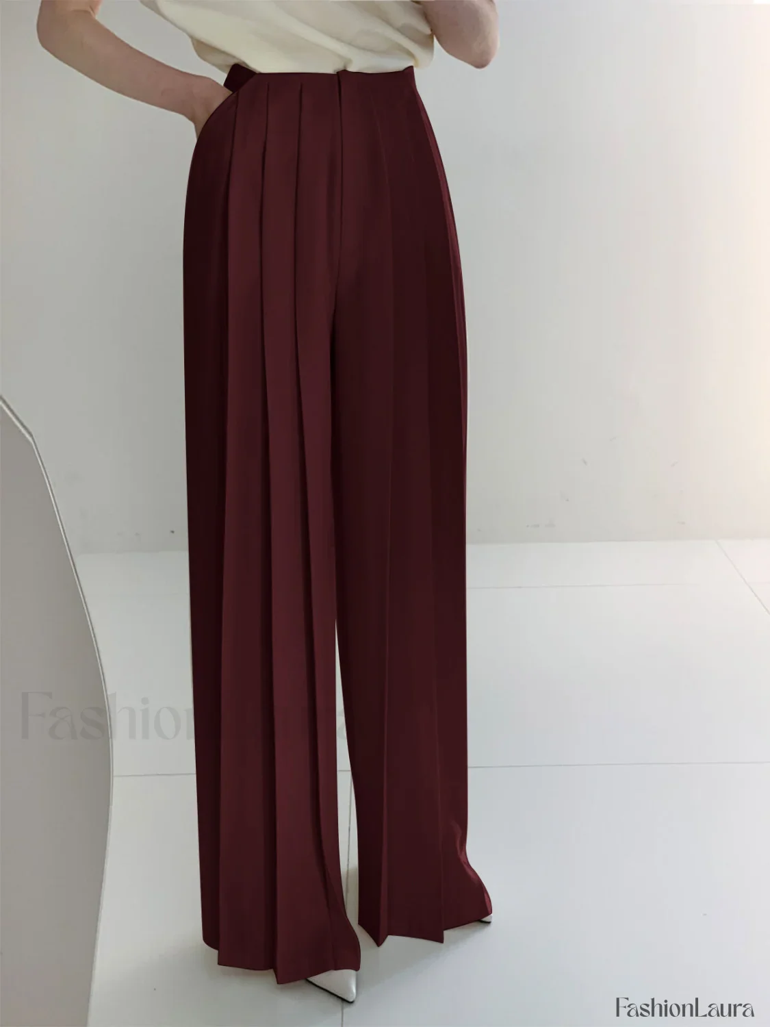 Pleated High Waist Wide Leg Pants - Image 19