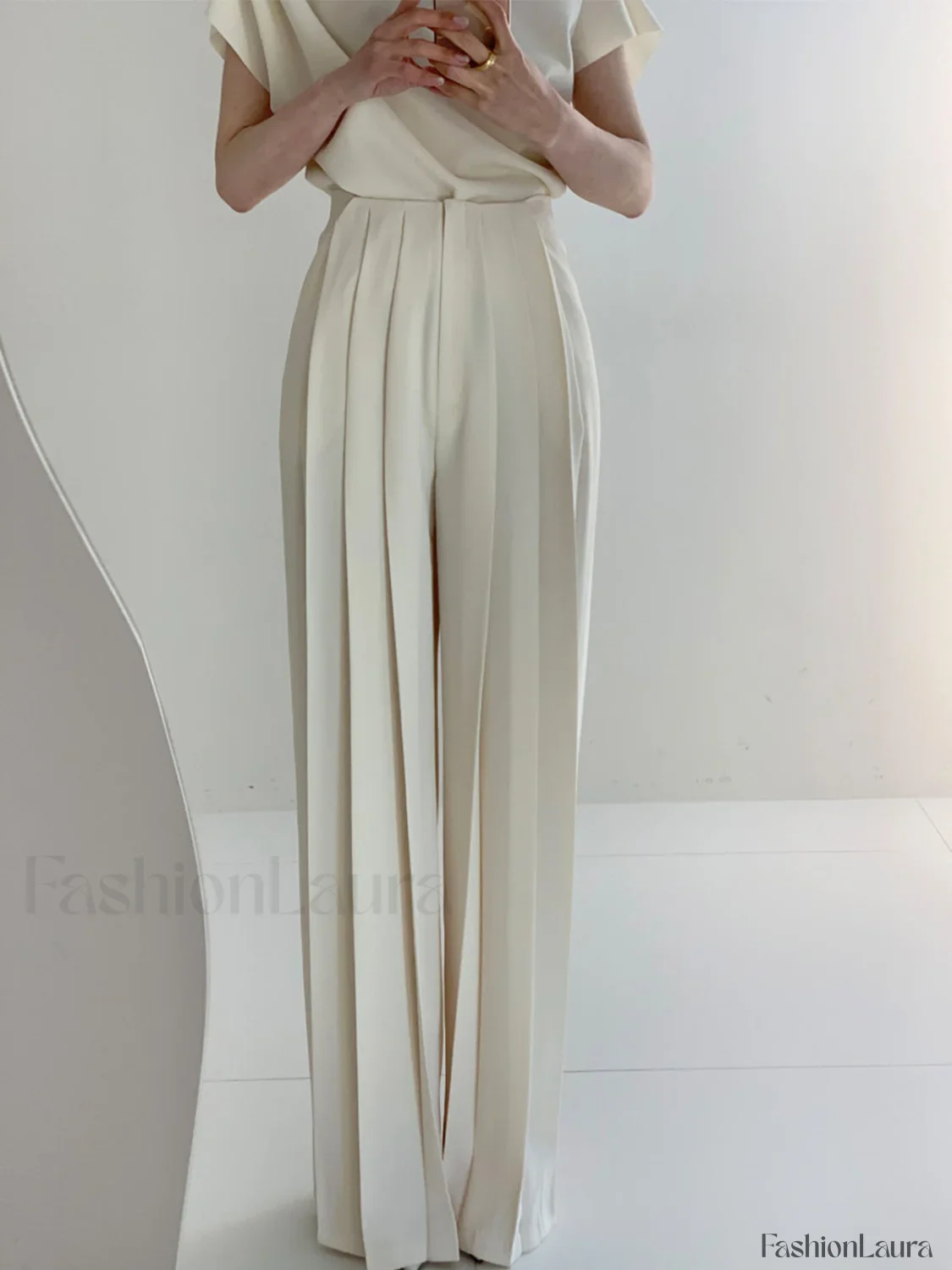 Pleated High Waist Wide Leg Pants - Image 22