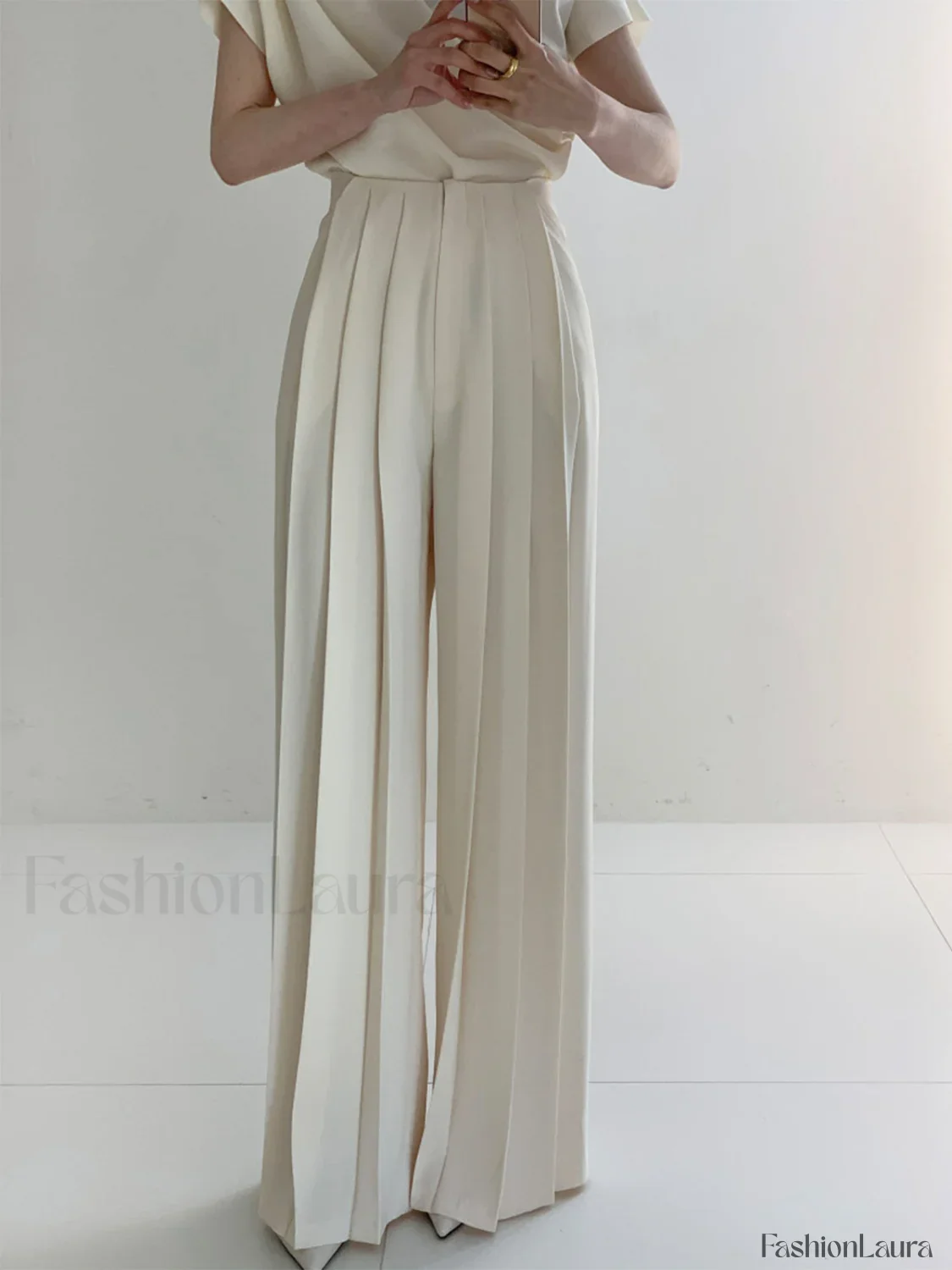 Pleated High Waist Wide Leg Pants - Image 23