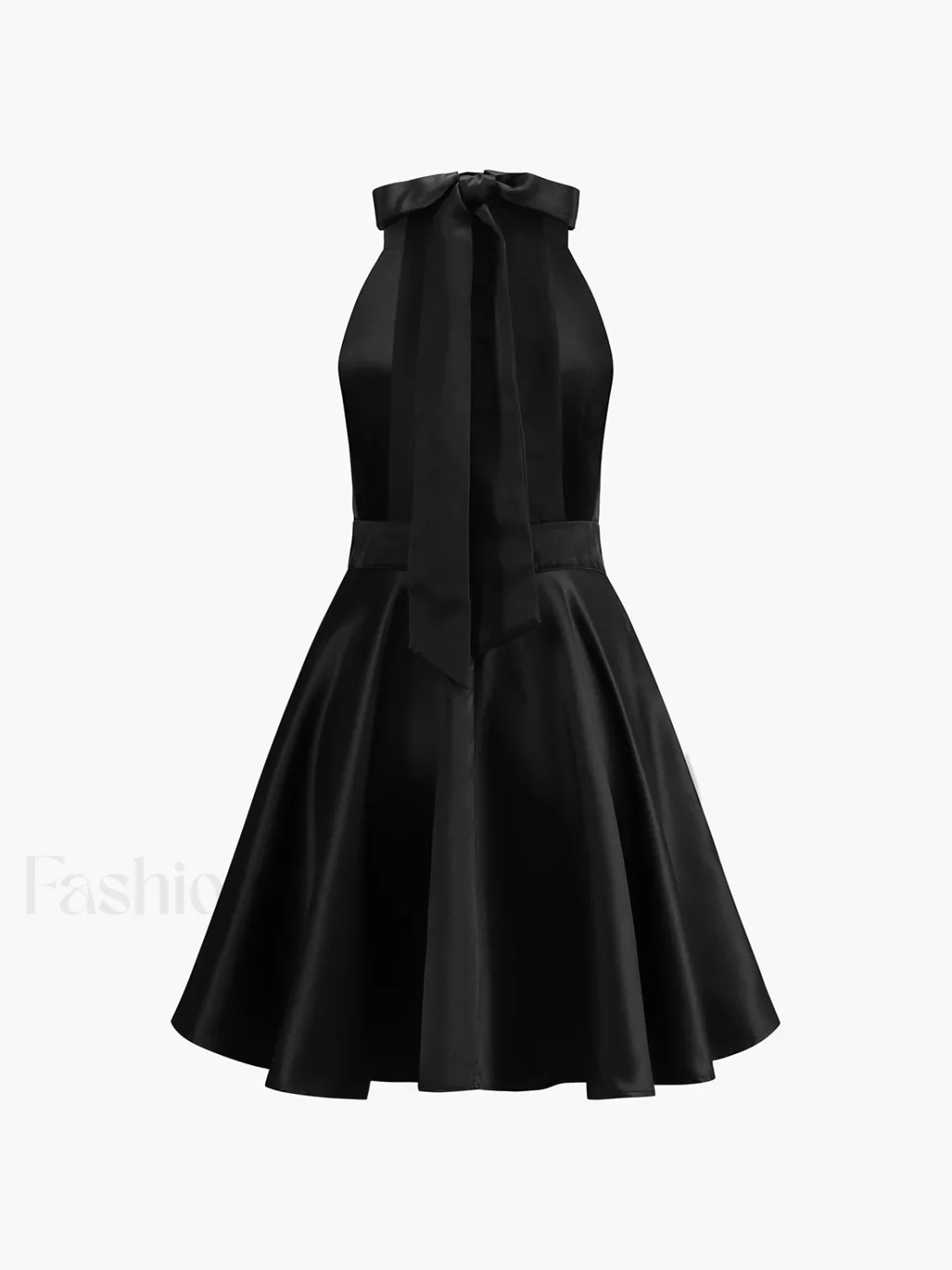 Satin Knotted Doule Pockets Open Back Pleated Mini Dress - Image 8