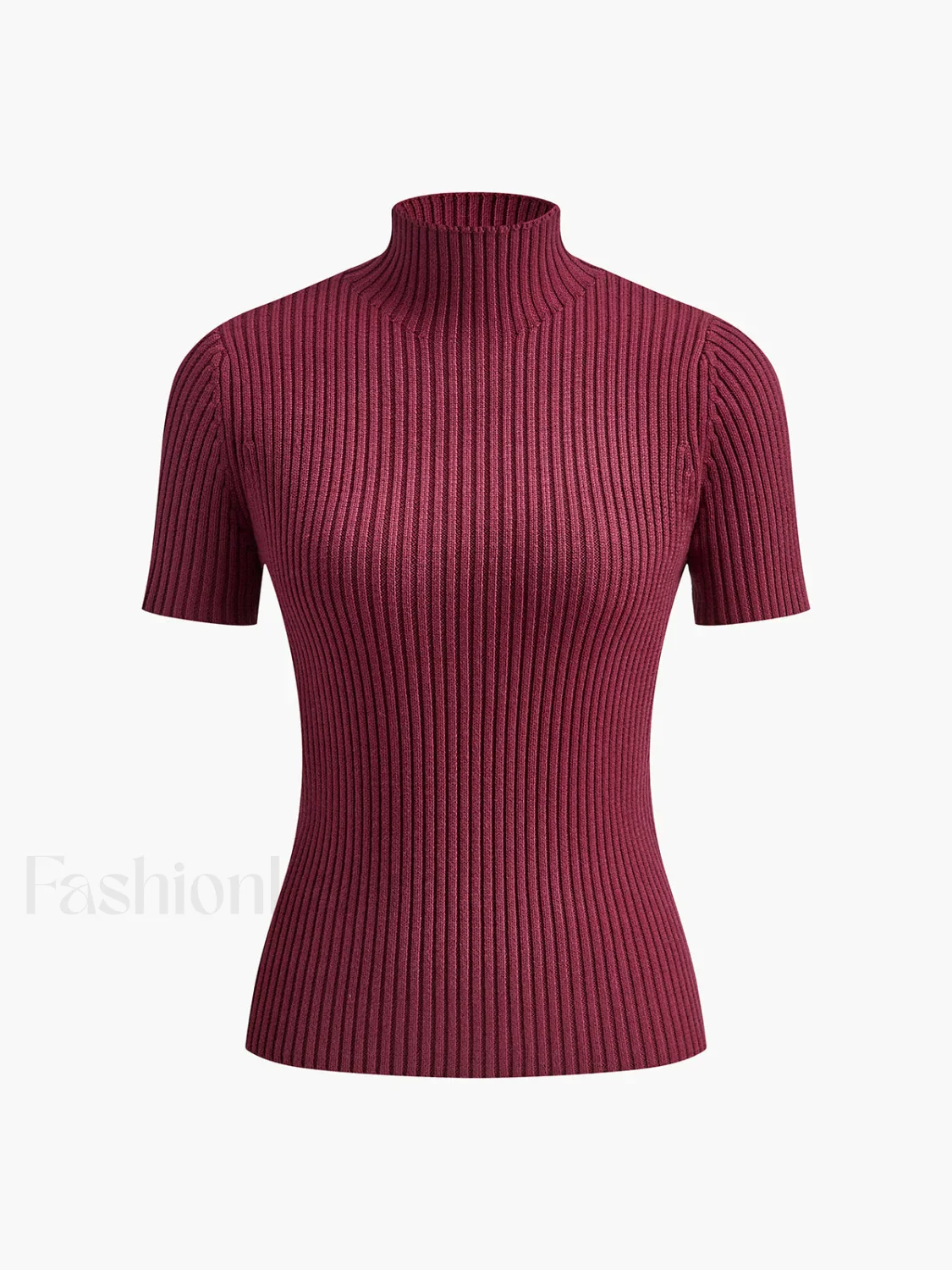 Solid High Neck Split Ribbed Knit Two Pieces Skirt Set - Image 10