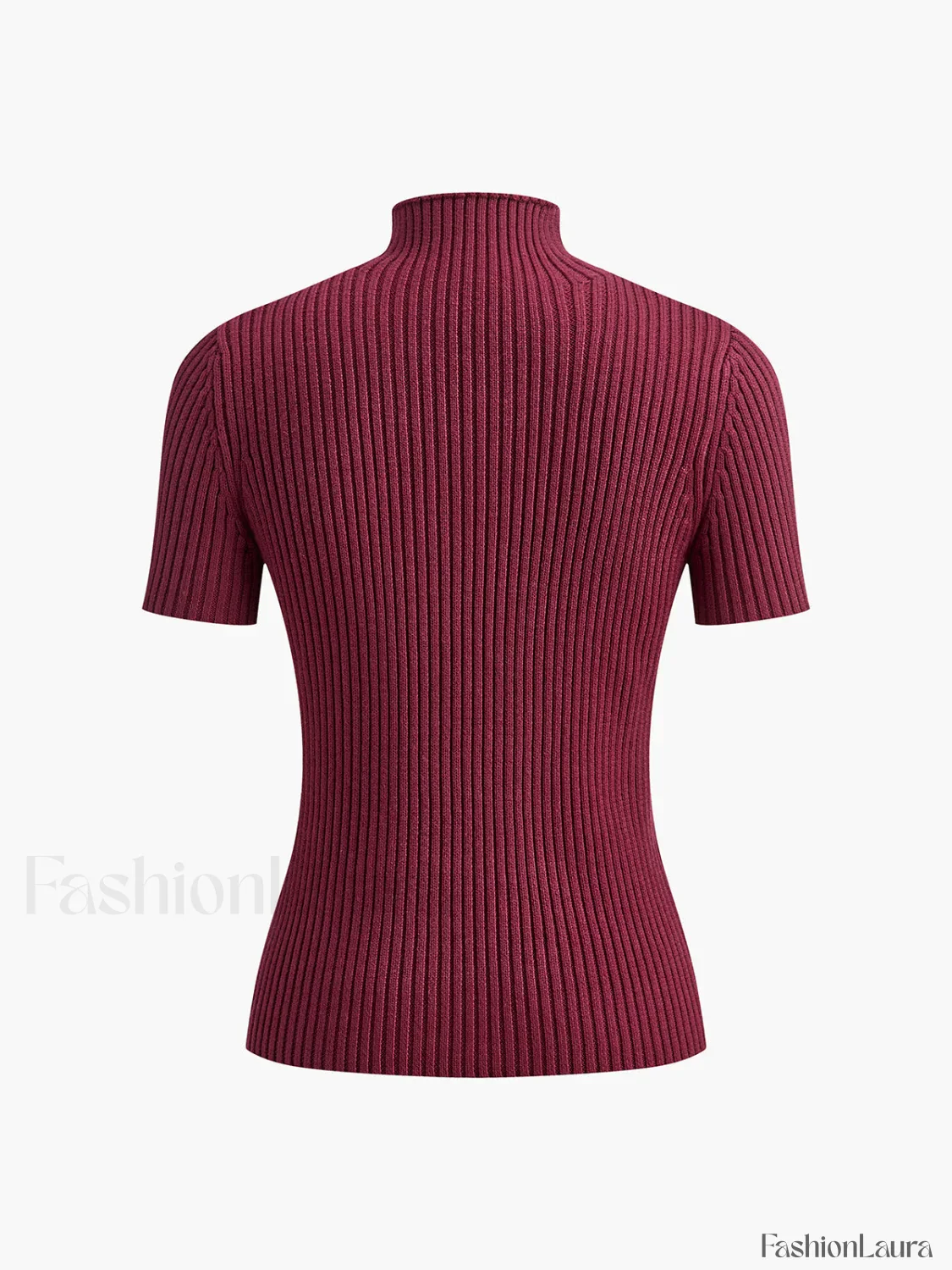 Solid High Neck Split Ribbed Knit Two Pieces Skirt Set - Image 35