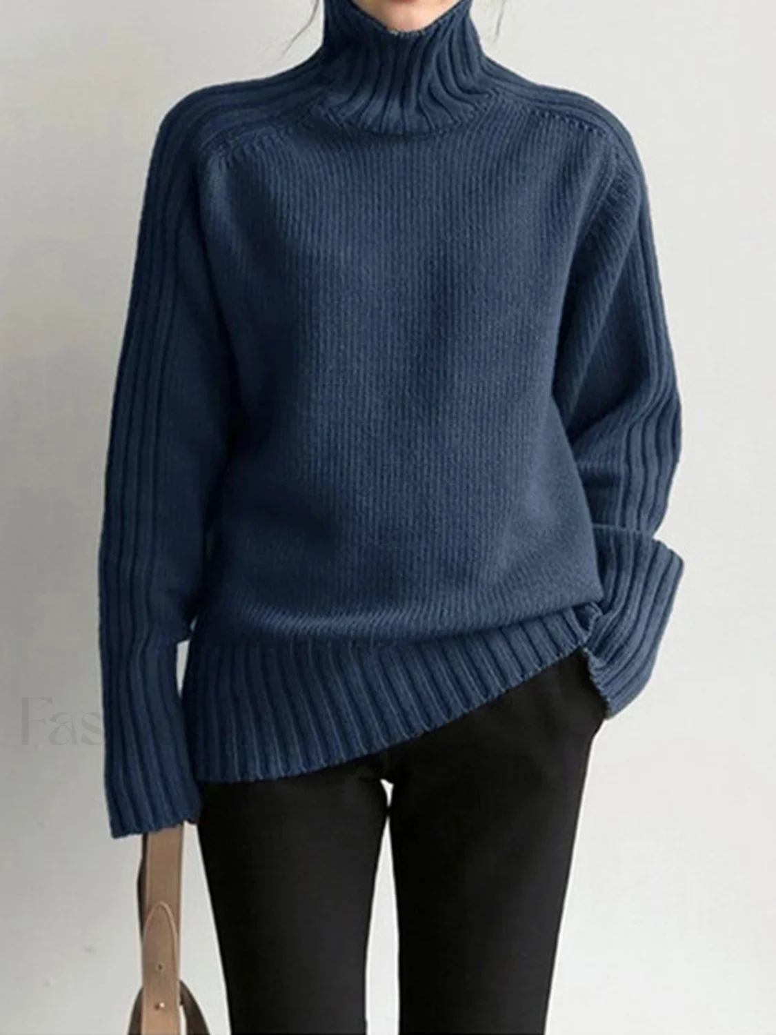Solid High Neck Knit Sweater - Image 17