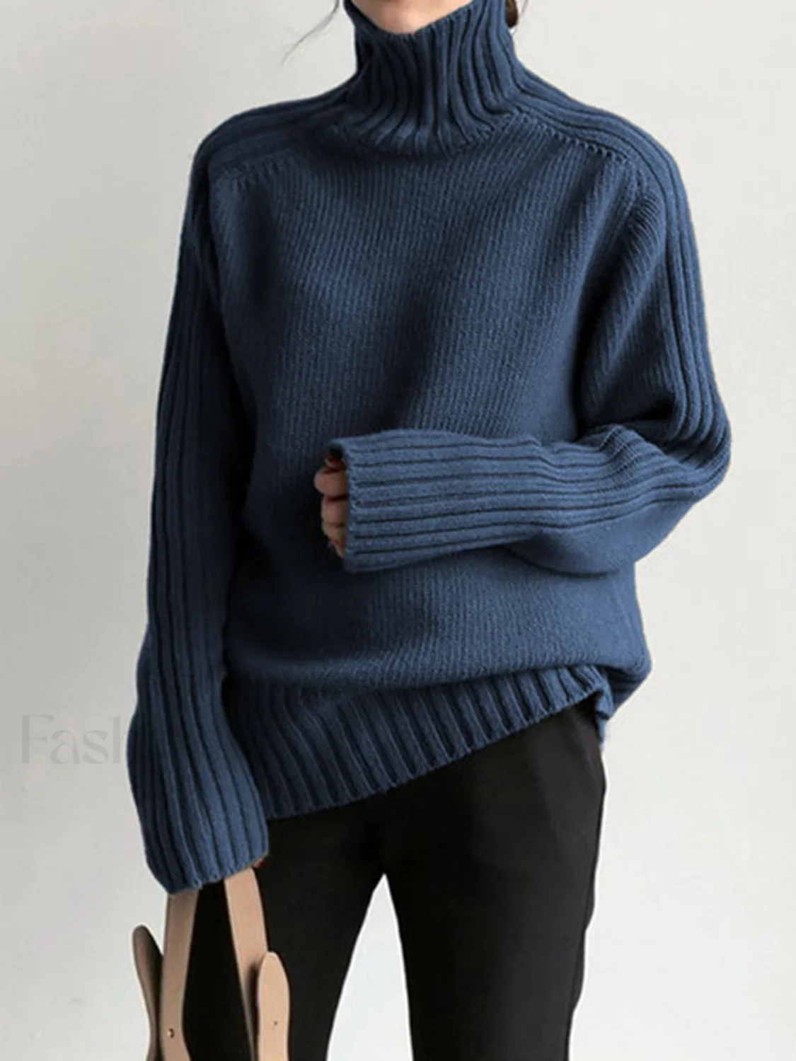 Solid High Neck Knit Sweater - Image 18