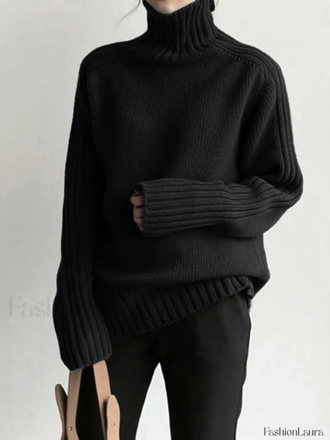 Solid High Neck Knit Sweater - Image 19