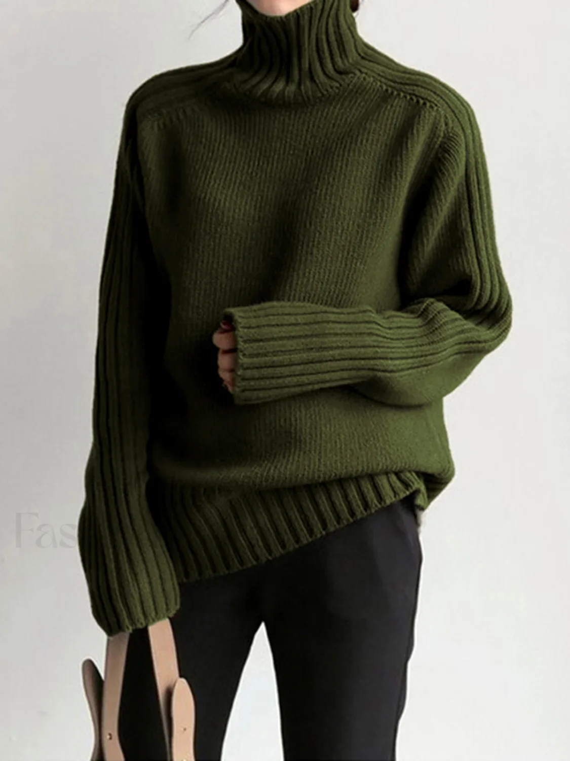Solid High Neck Knit Sweater - Image 7
