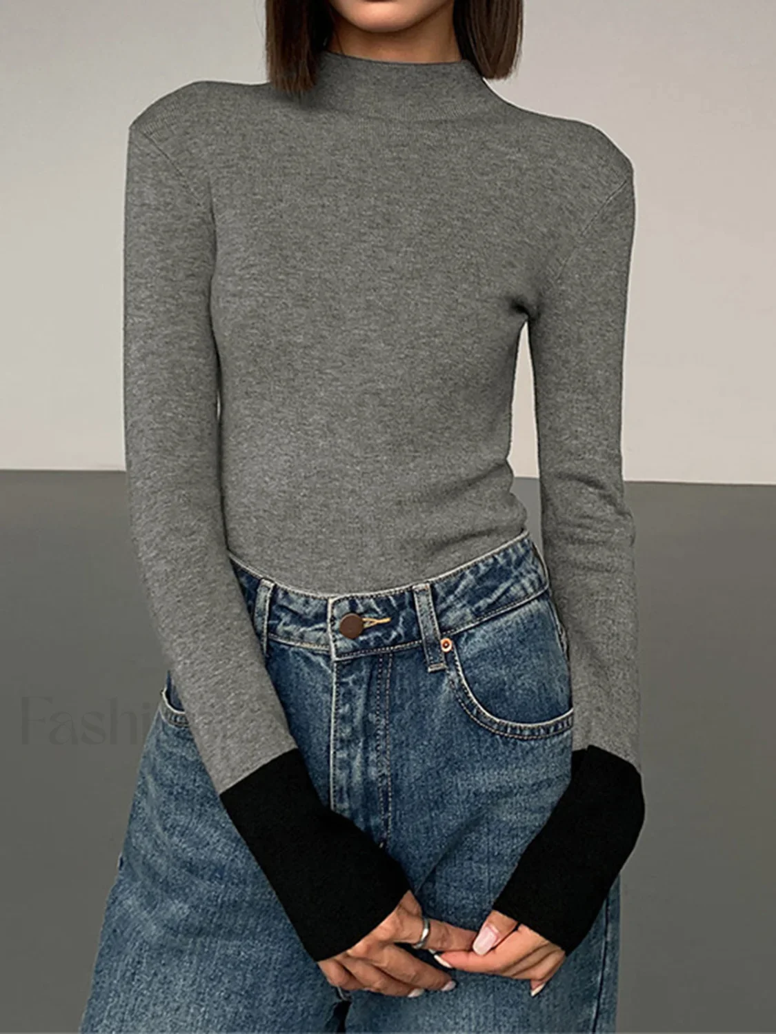 Long Sleeve Contrast Cuff Knit Top - Image 10