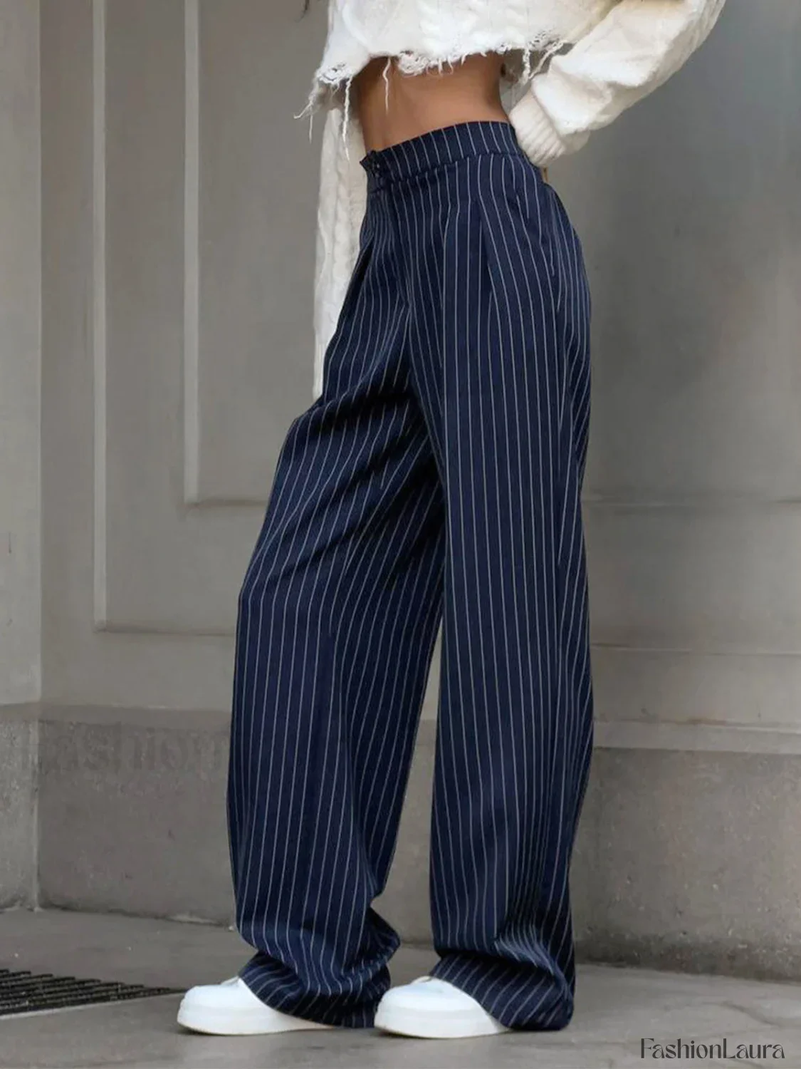 Pinstripe Pleated Wide-Leg Pants - Image 9