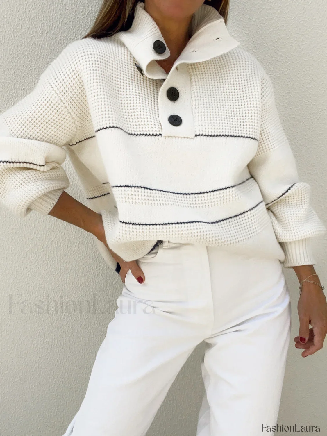 Open Collar Button Up Sweater - Image 12
